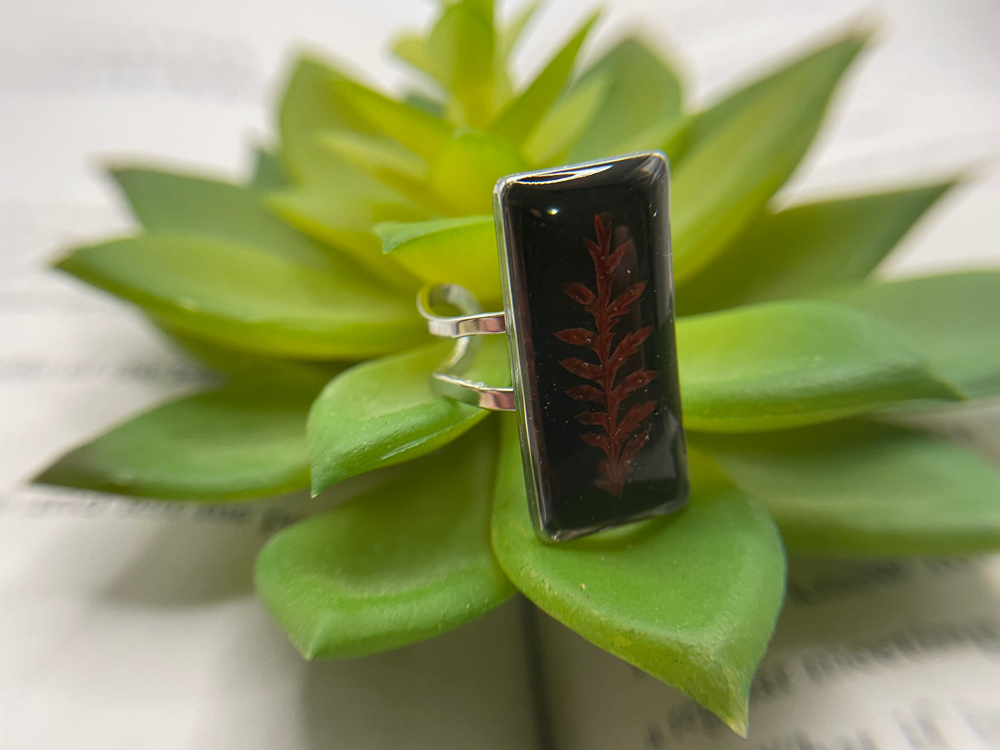 Rectangular Floral Resin Rings – Stainless Steel & Real Flowers