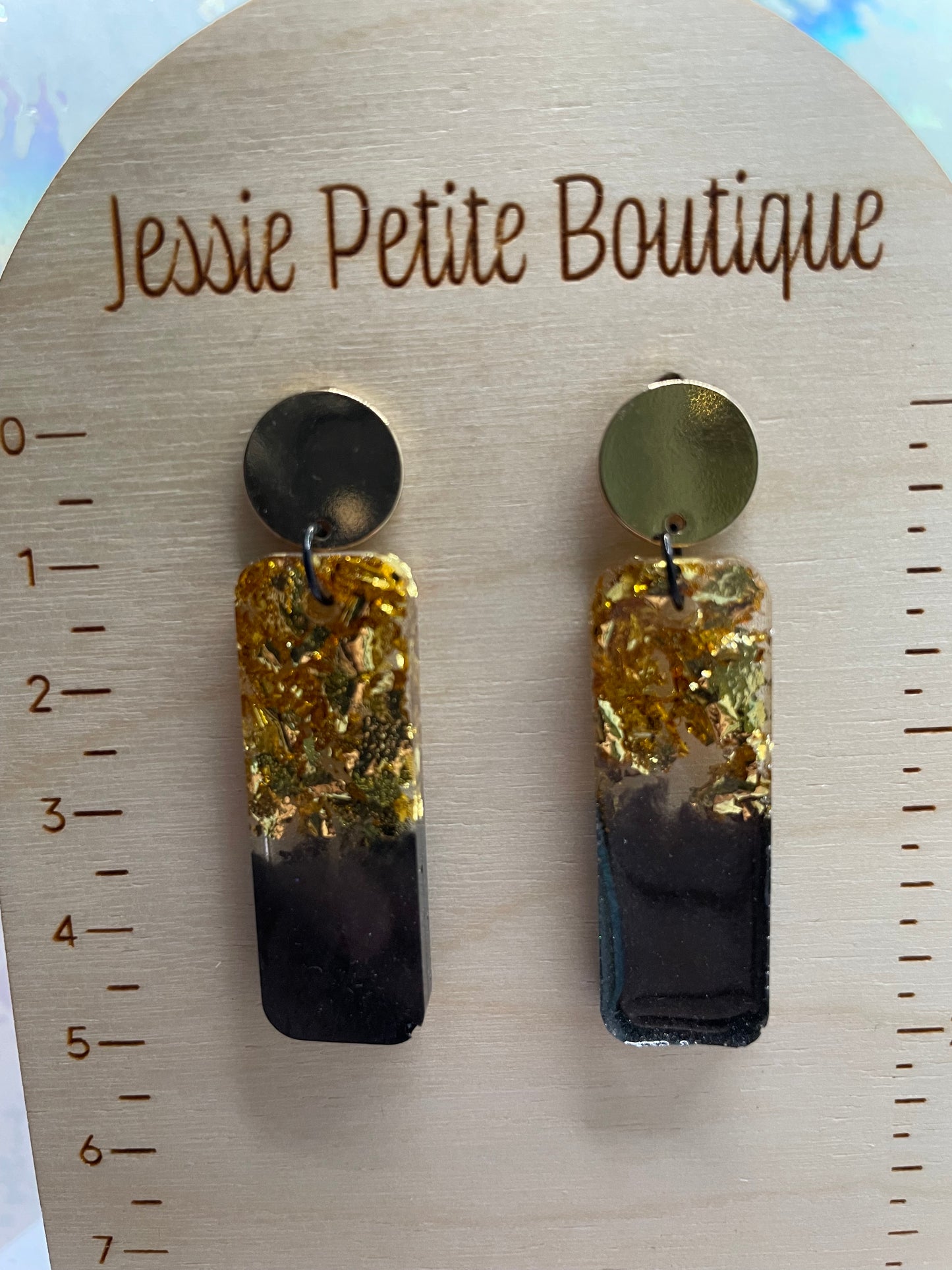 Black And Gold Rectangle Earrings-NICKEL FREE
