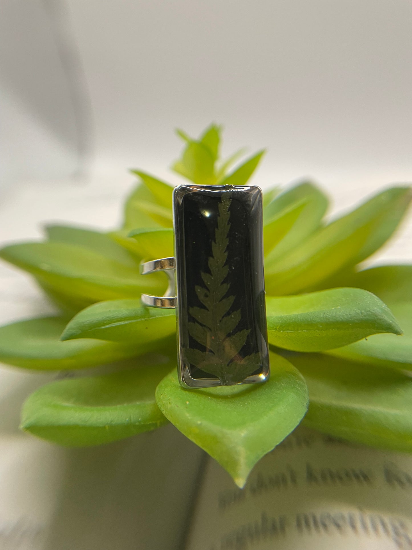 Rectangular Floral Resin Rings – Stainless Steel & Real Flowers