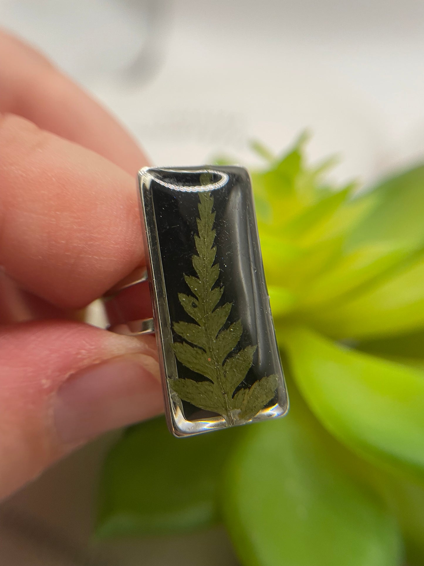 Rectangular Floral Resin Rings – Stainless Steel & Real Flowers