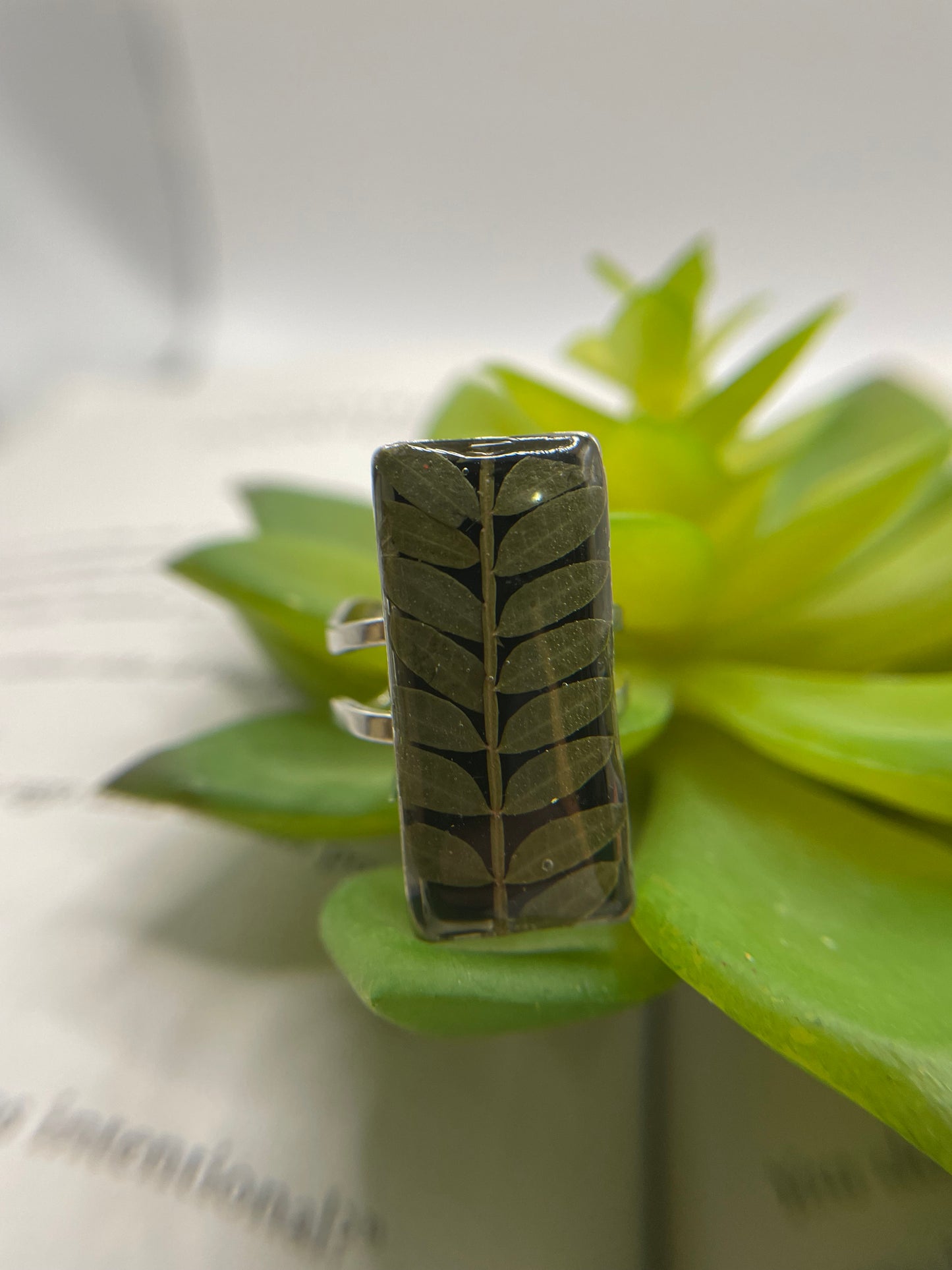 Rectangular Floral Resin Rings – Stainless Steel & Real Flowers