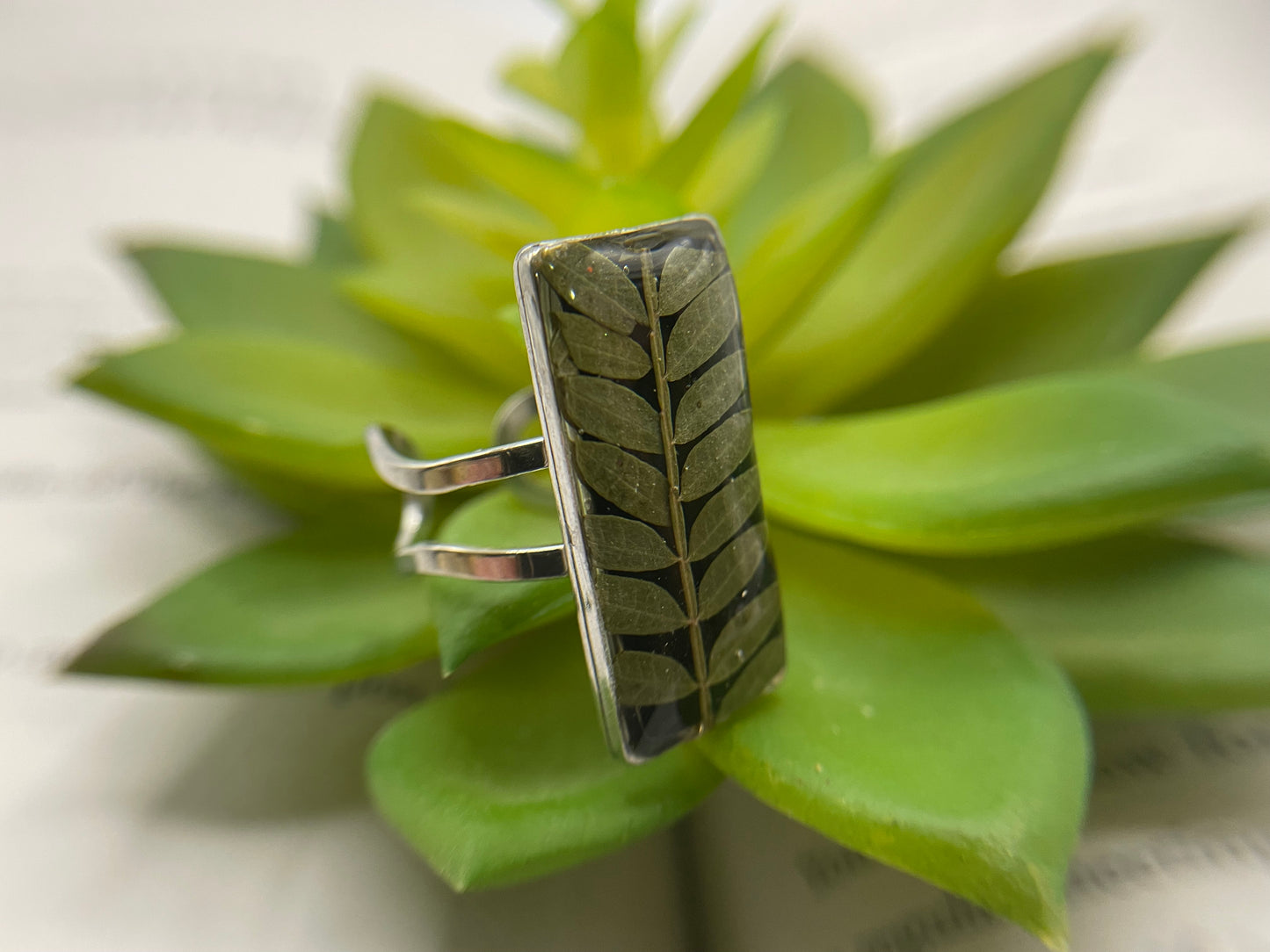 Rectangular Floral Resin Rings – Stainless Steel & Real Flowers