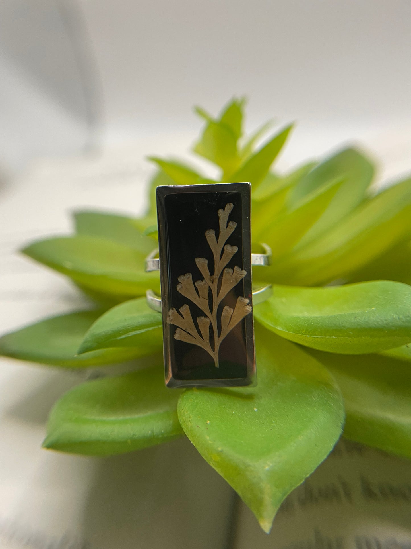 Rectangular Floral Resin Rings – Stainless Steel & Real Flowers
