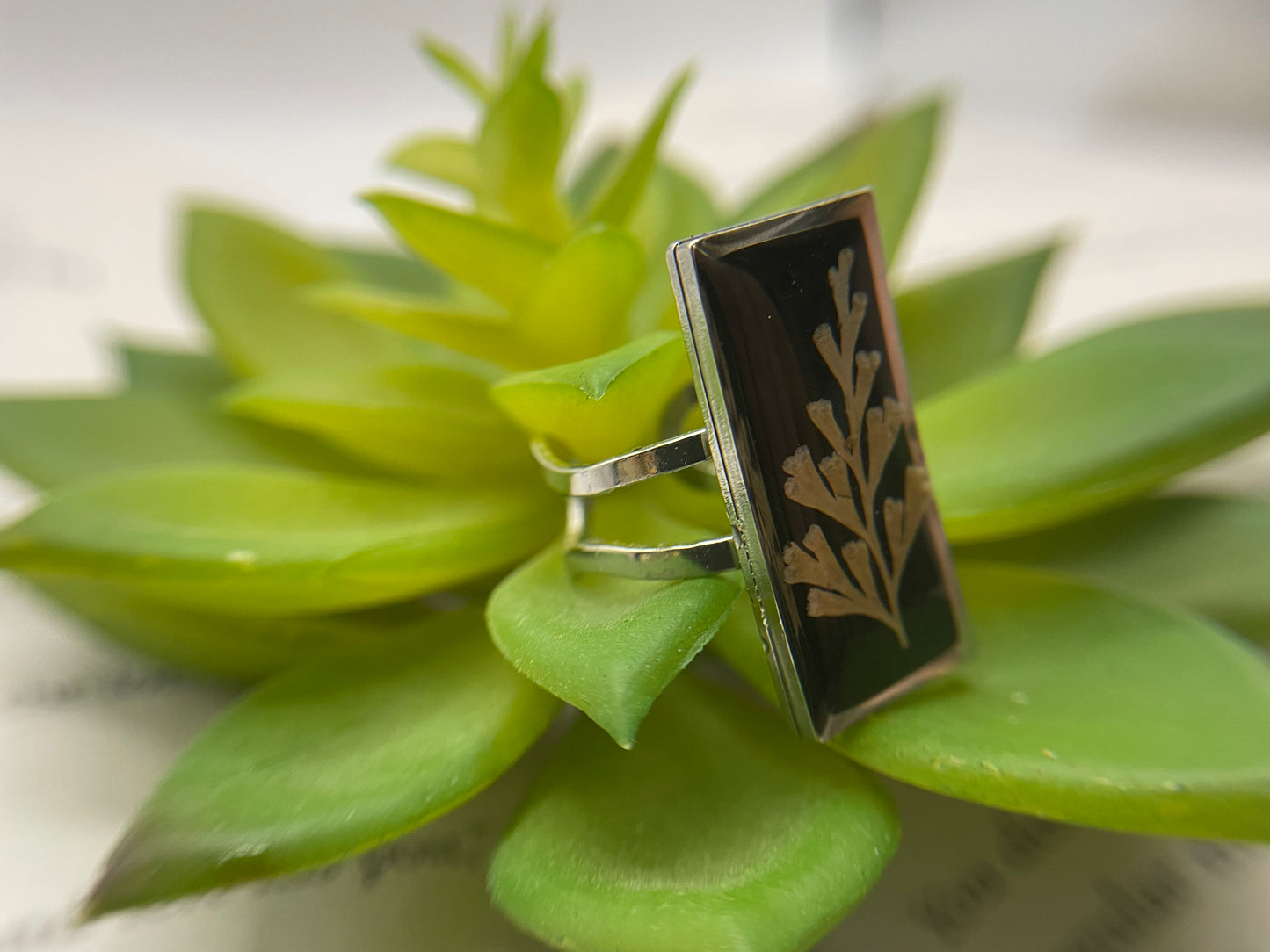 Rectangular Floral Resin Rings – Stainless Steel & Real Flowers