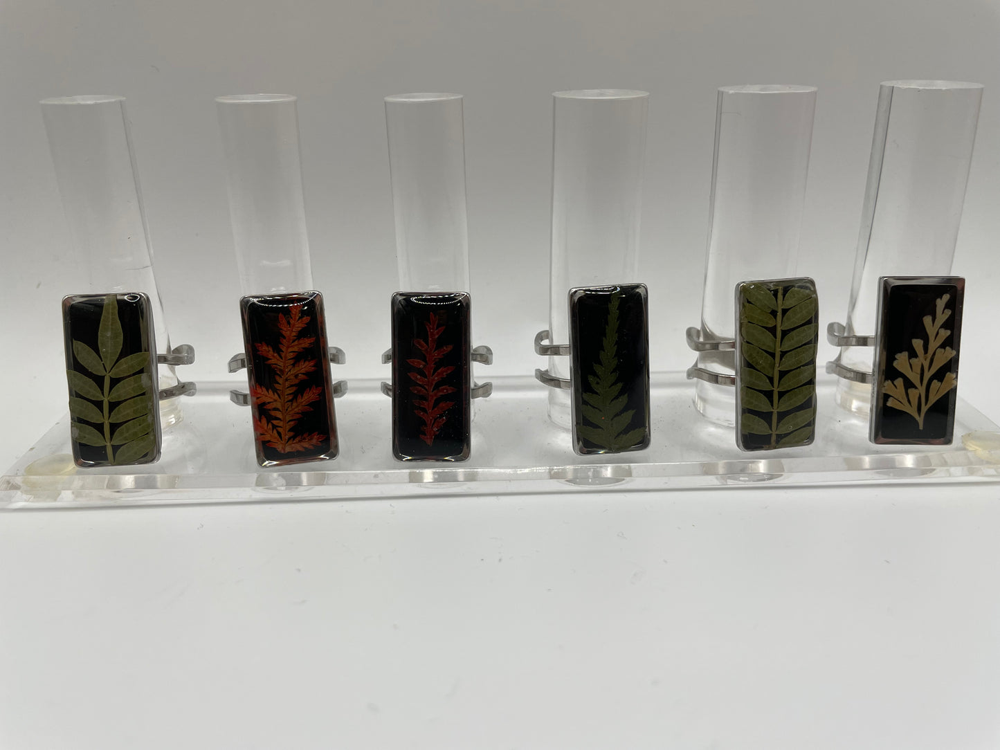 Rectangular Floral Resin Rings – Stainless Steel & Real Flowers