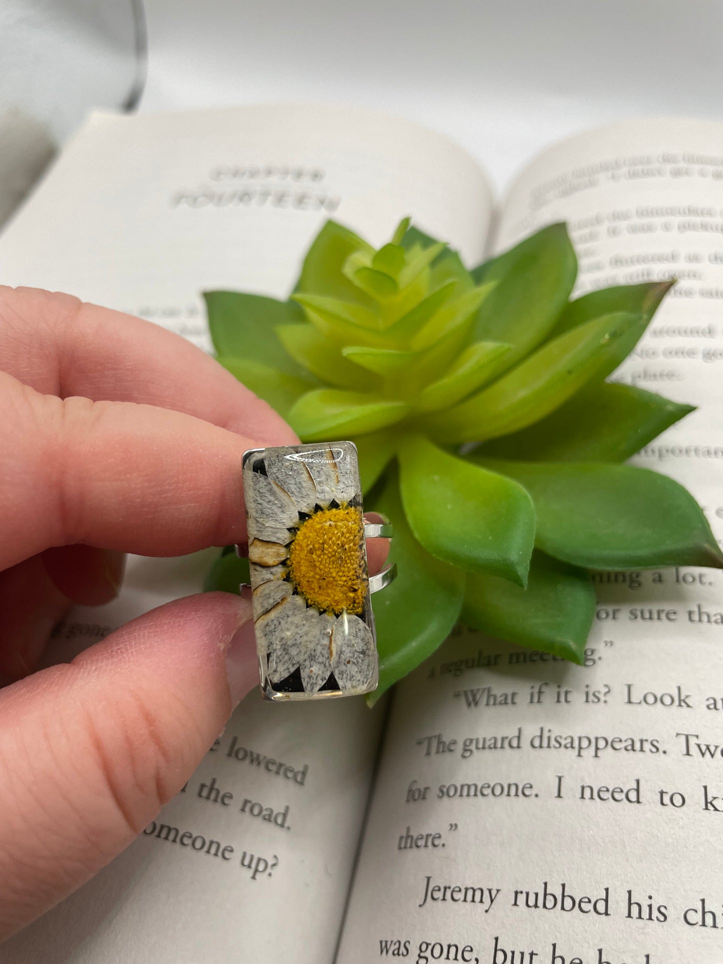 Rectangular Floral Resin Rings – Stainless Steel & Real Flowers