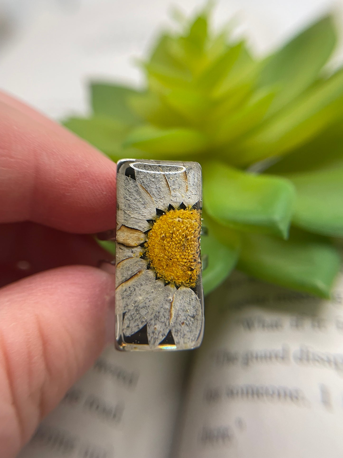 Rectangular Floral Resin Rings – Stainless Steel & Real Flowers