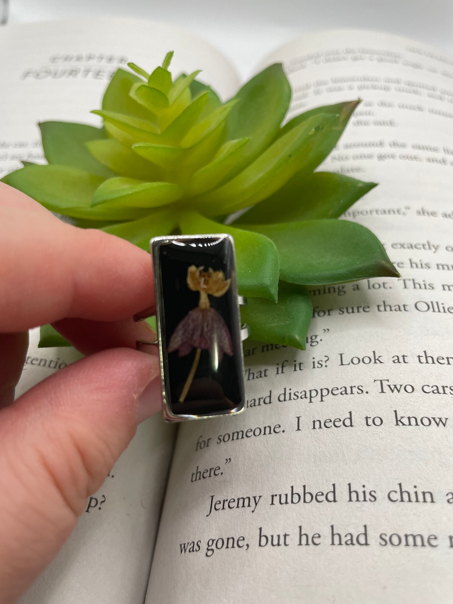 Rectangular Floral Resin Rings – Stainless Steel & Real Flowers
