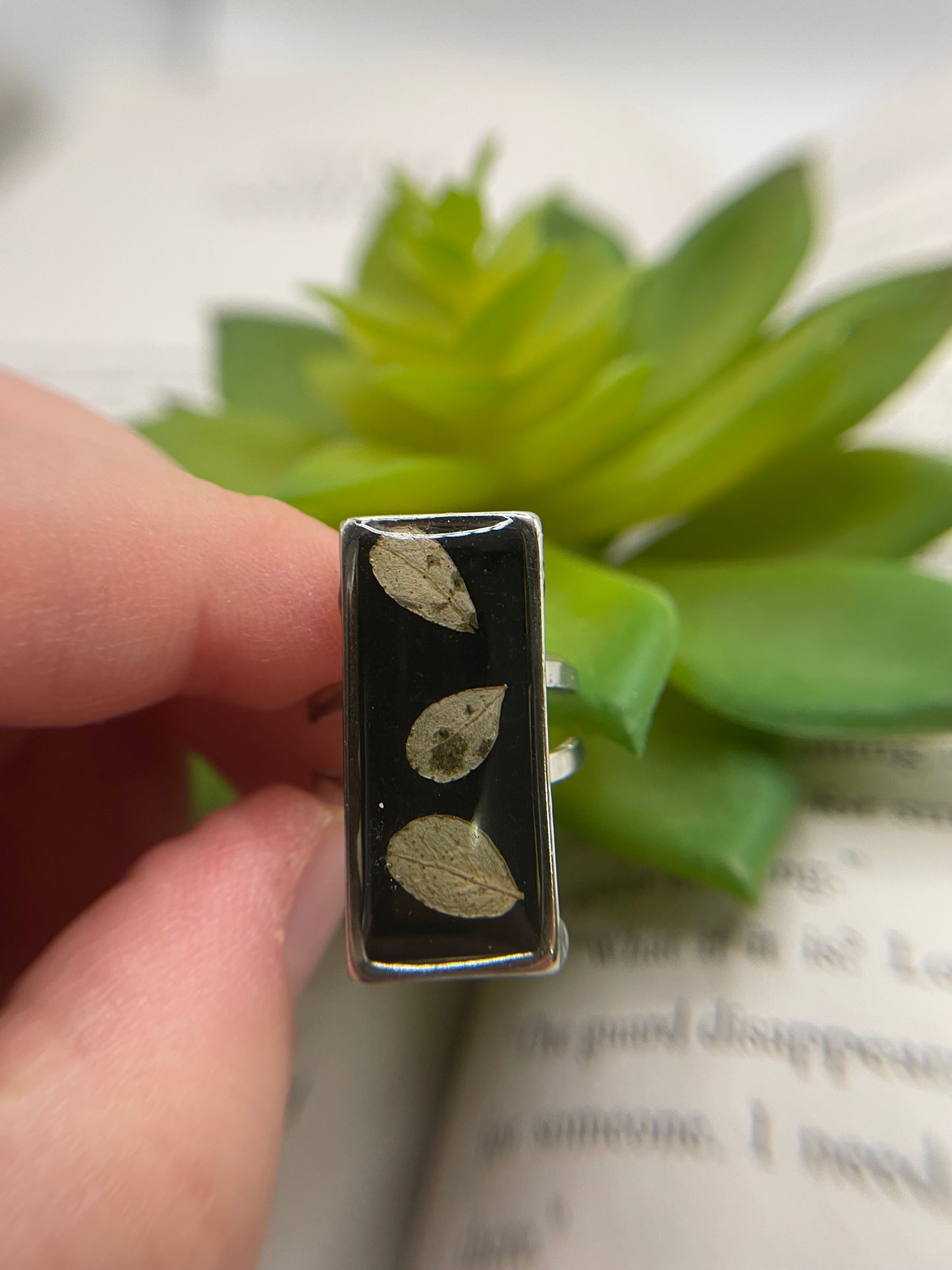 Rectangular Floral Resin Rings – Stainless Steel & Real Flowers