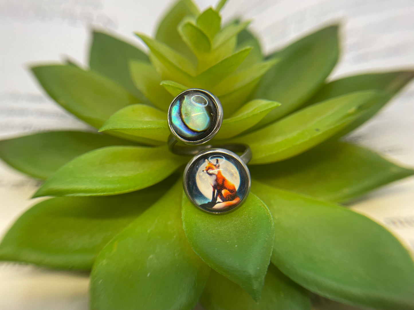 Double Cabochon Ring – Stainless Steel (Adjustable)
