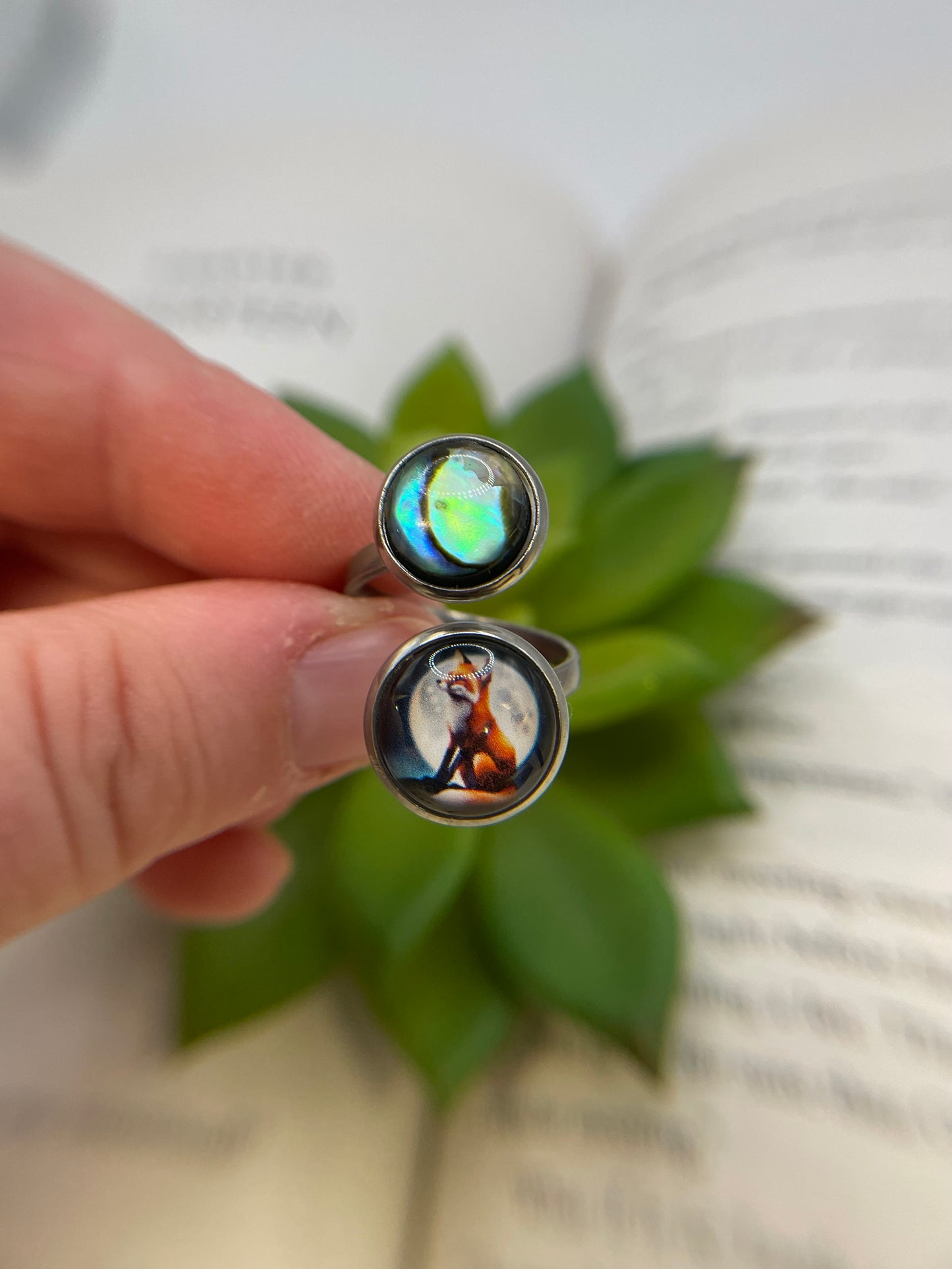 Double Cabochon Ring – Stainless Steel (Adjustable)