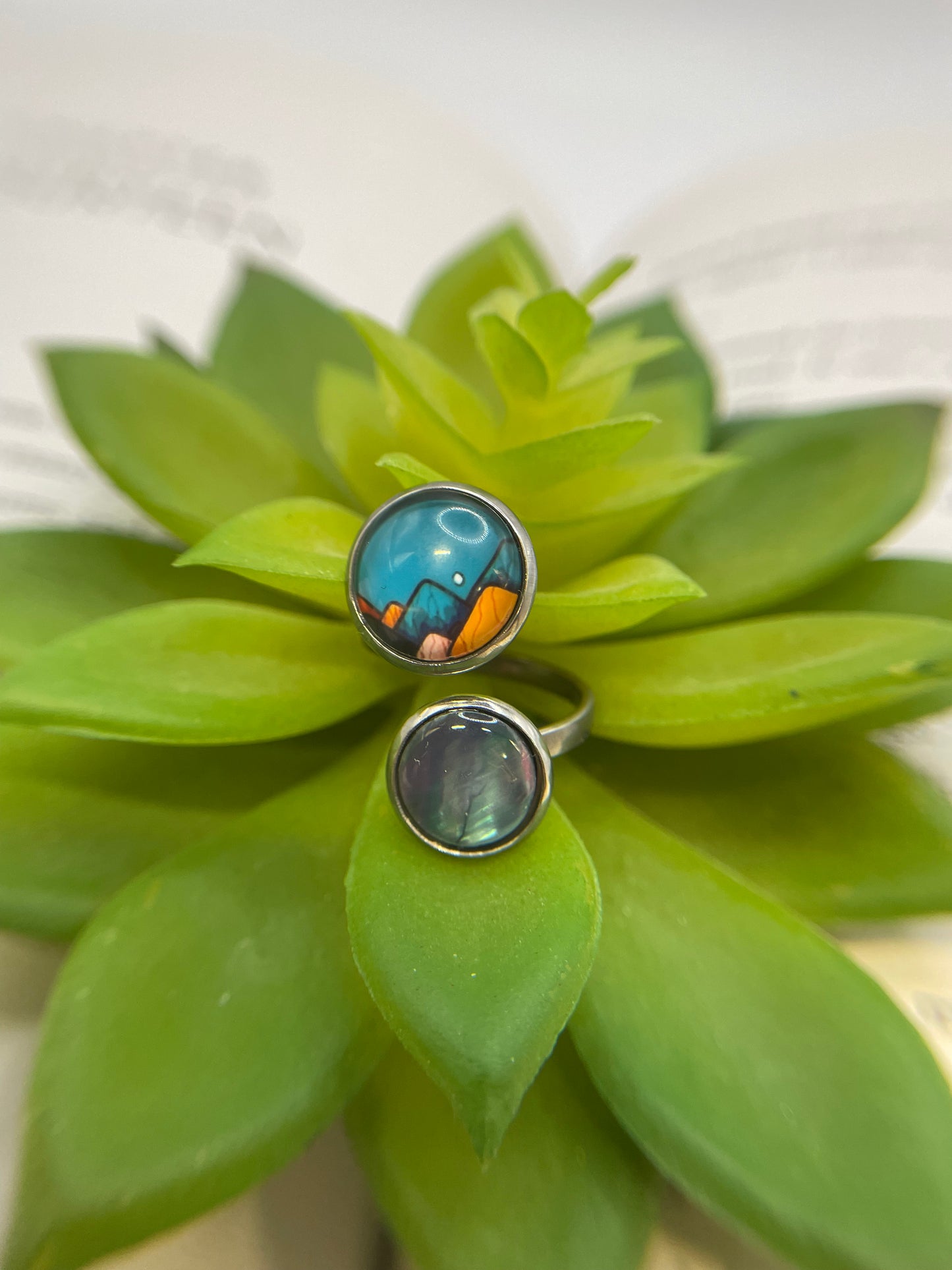 Double Cabochon Ring – Stainless Steel (Adjustable)