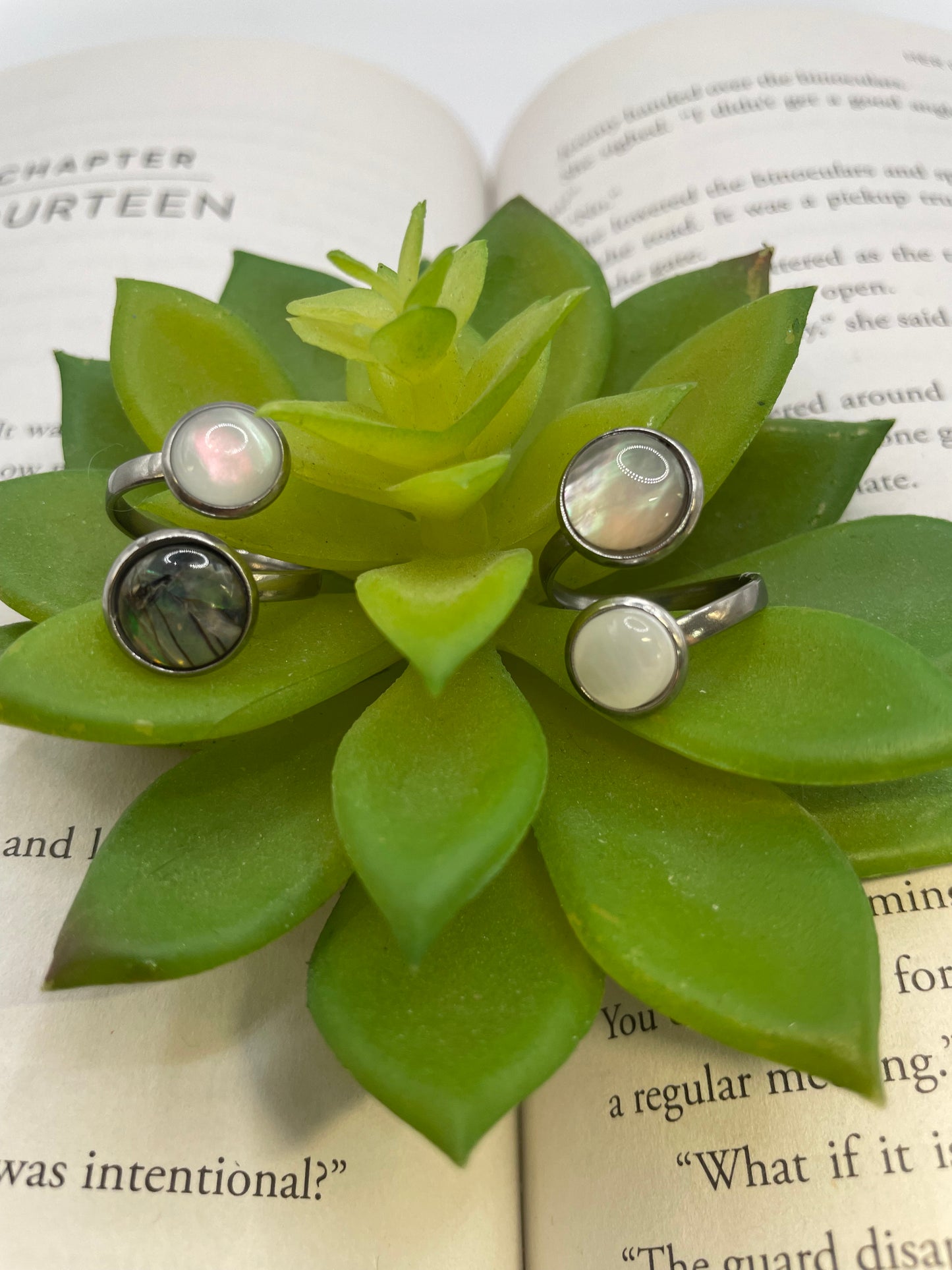 Double Shell Cabochon Ring – Stainless Steel (Adjustable)
