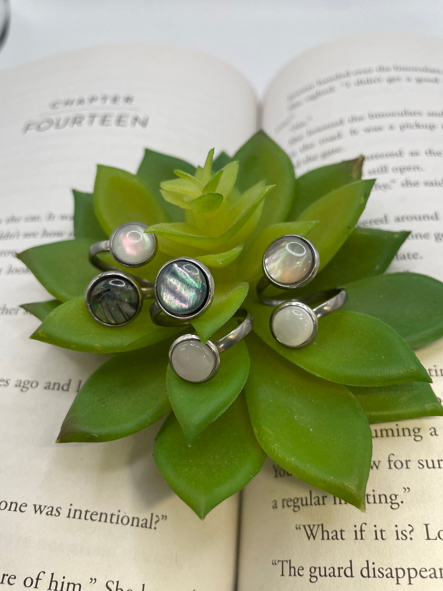 Double Shell Cabochon Ring – Stainless Steel (Adjustable)