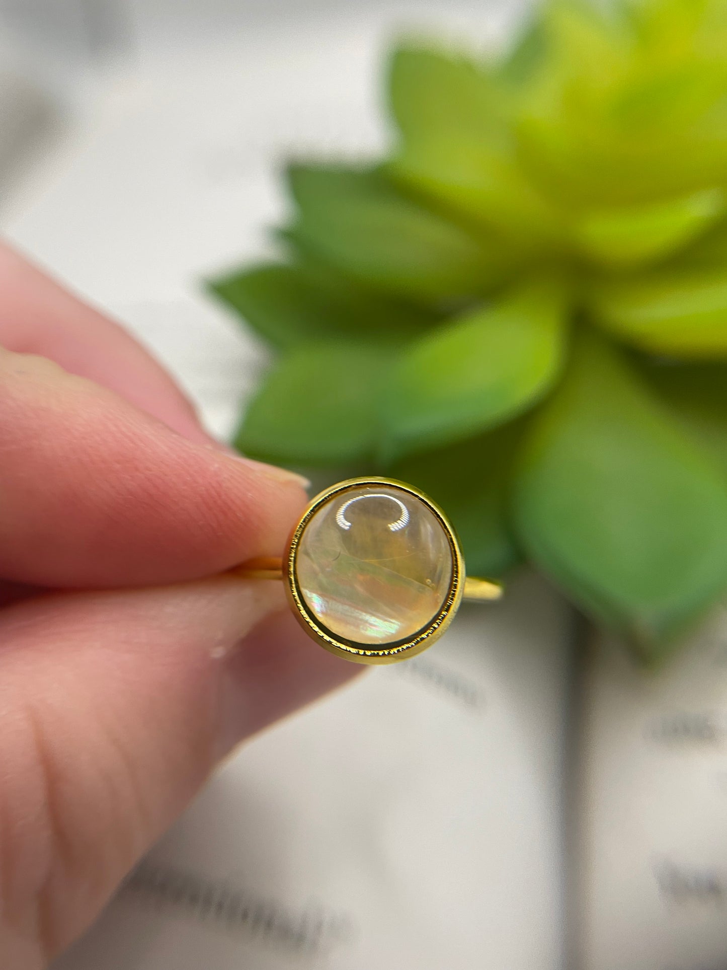 Shell Cabochon Ring – Gold Stainless Steel (Adjustable)