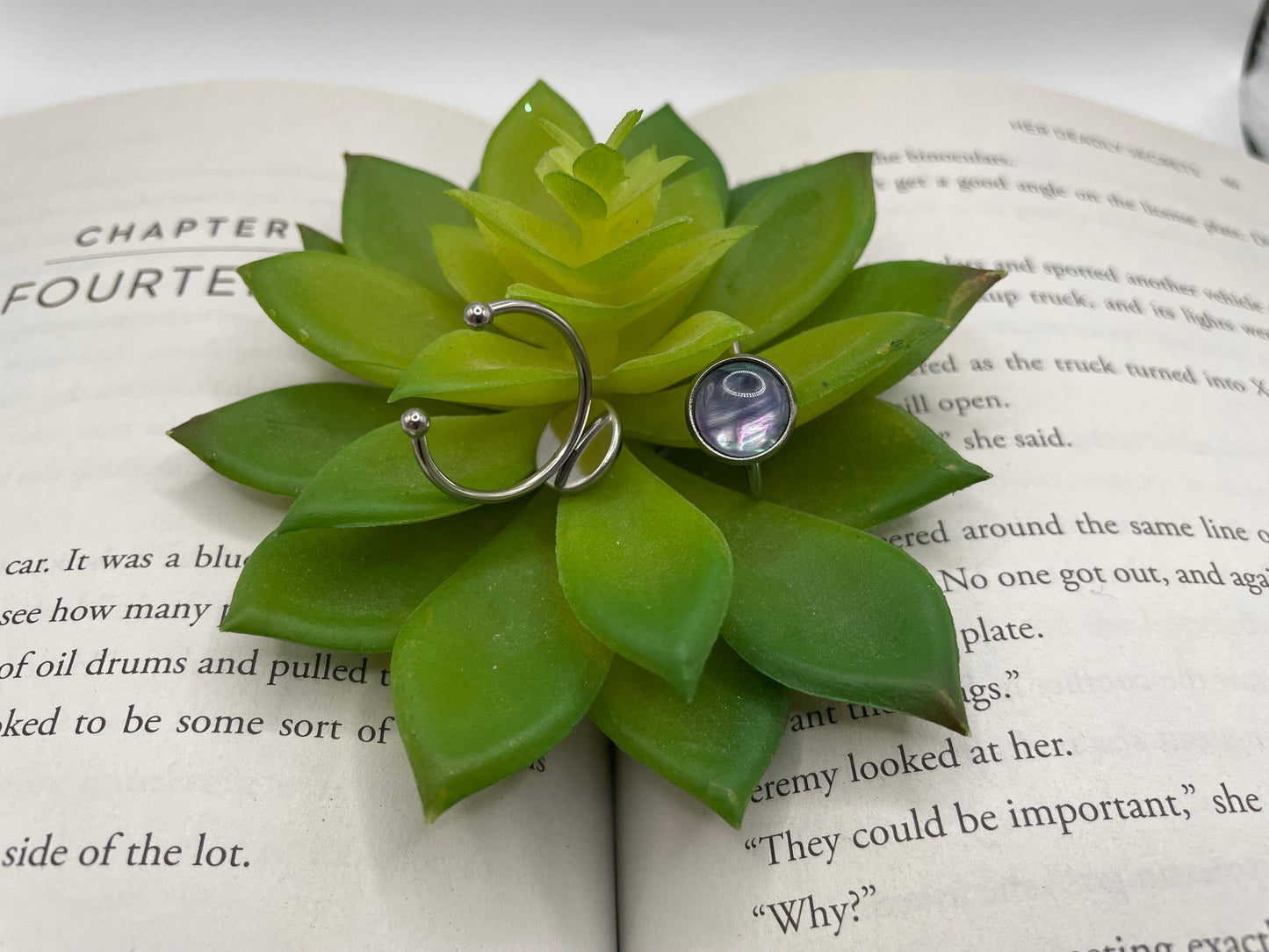 Shell Cabochon Ring – Silver Stainless Steel (Adjustable)