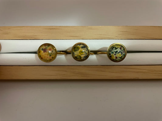 Adjustable Gold Floral Rings – Stainless Steel & Glass Cabochon