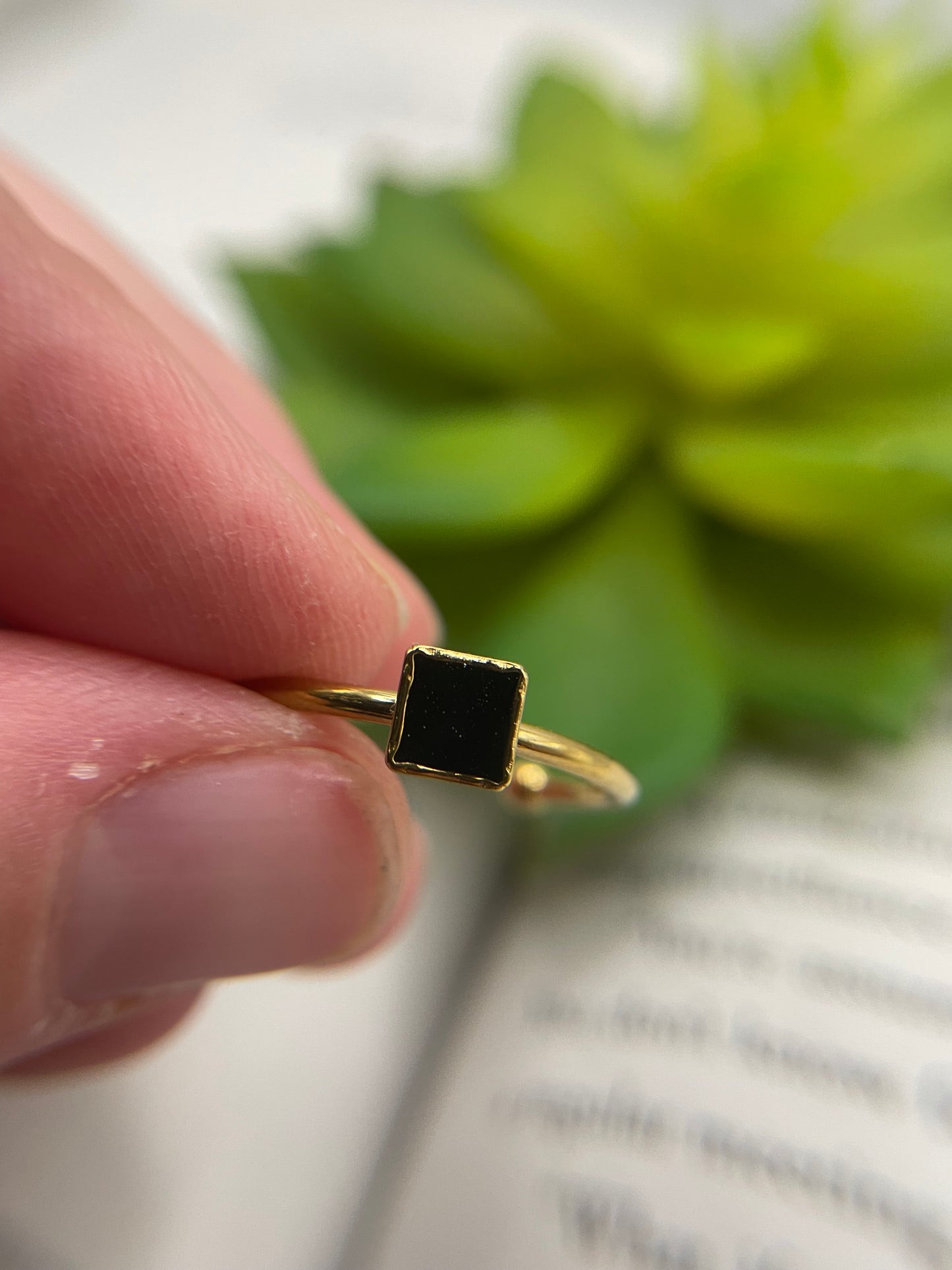 Adjustable Gold Square Stainless Steel Ring