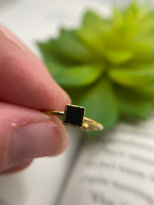 Adjustable Gold Square Stainless Steel Ring