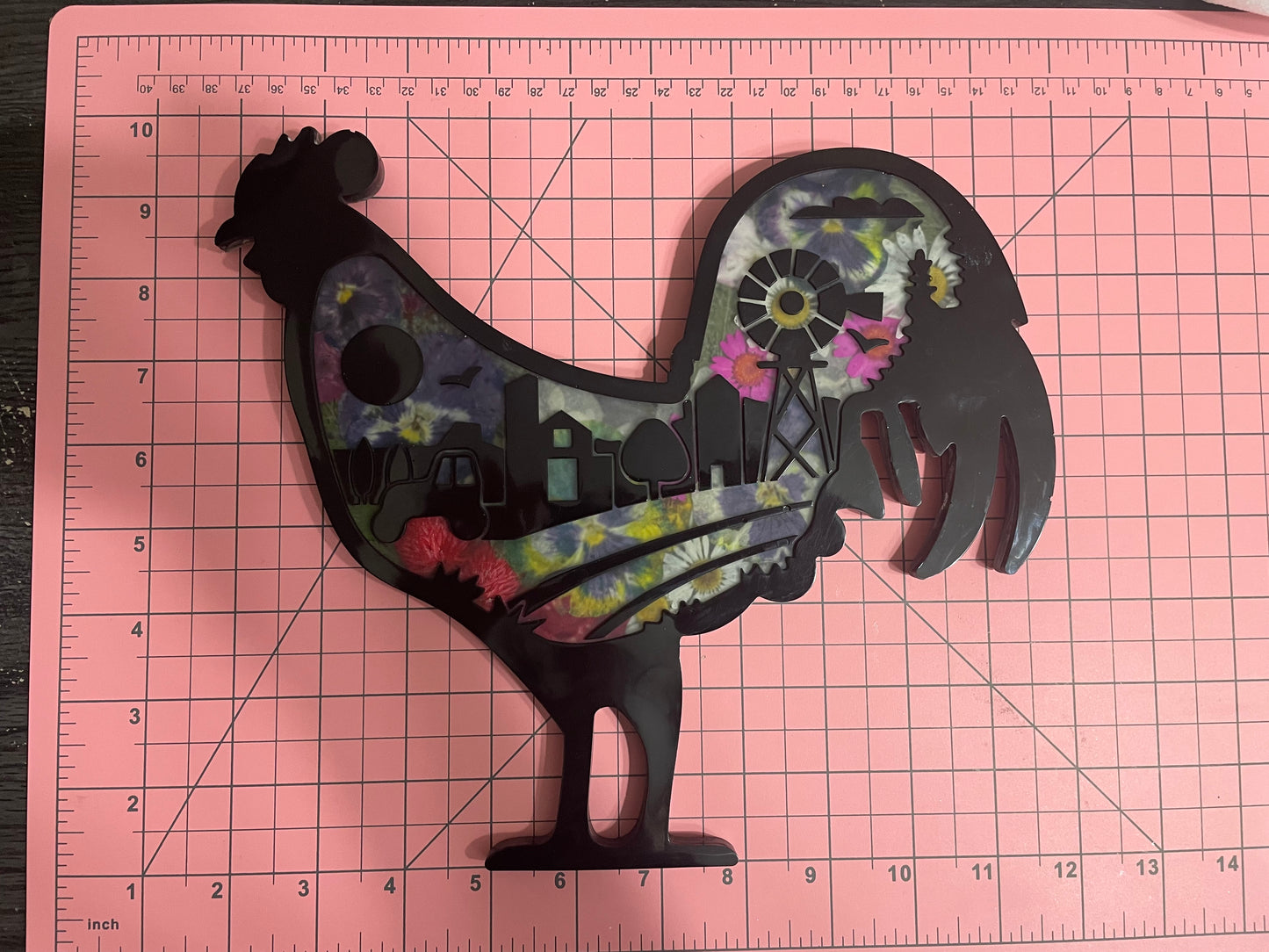 Farm Scene Rooster Wall Decoration or Key Hanger