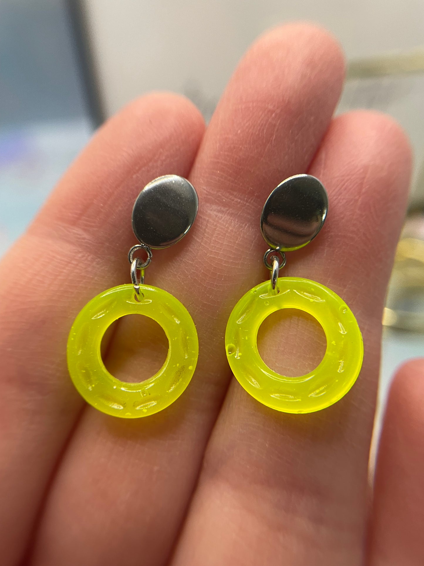 Small Neon Donut Earrings + Silver Stud – STAINLESS STEEL