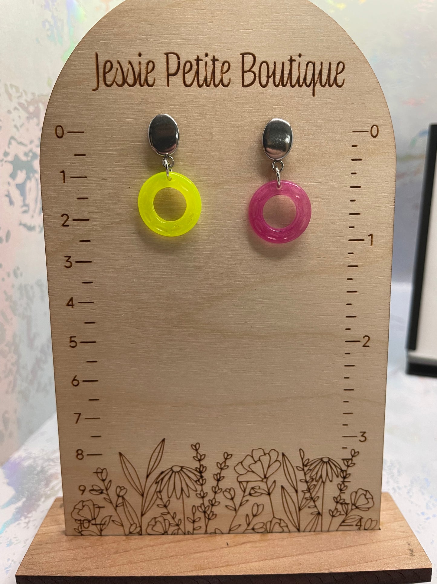 Small Neon Donut Earrings + Silver Stud – STAINLESS STEEL