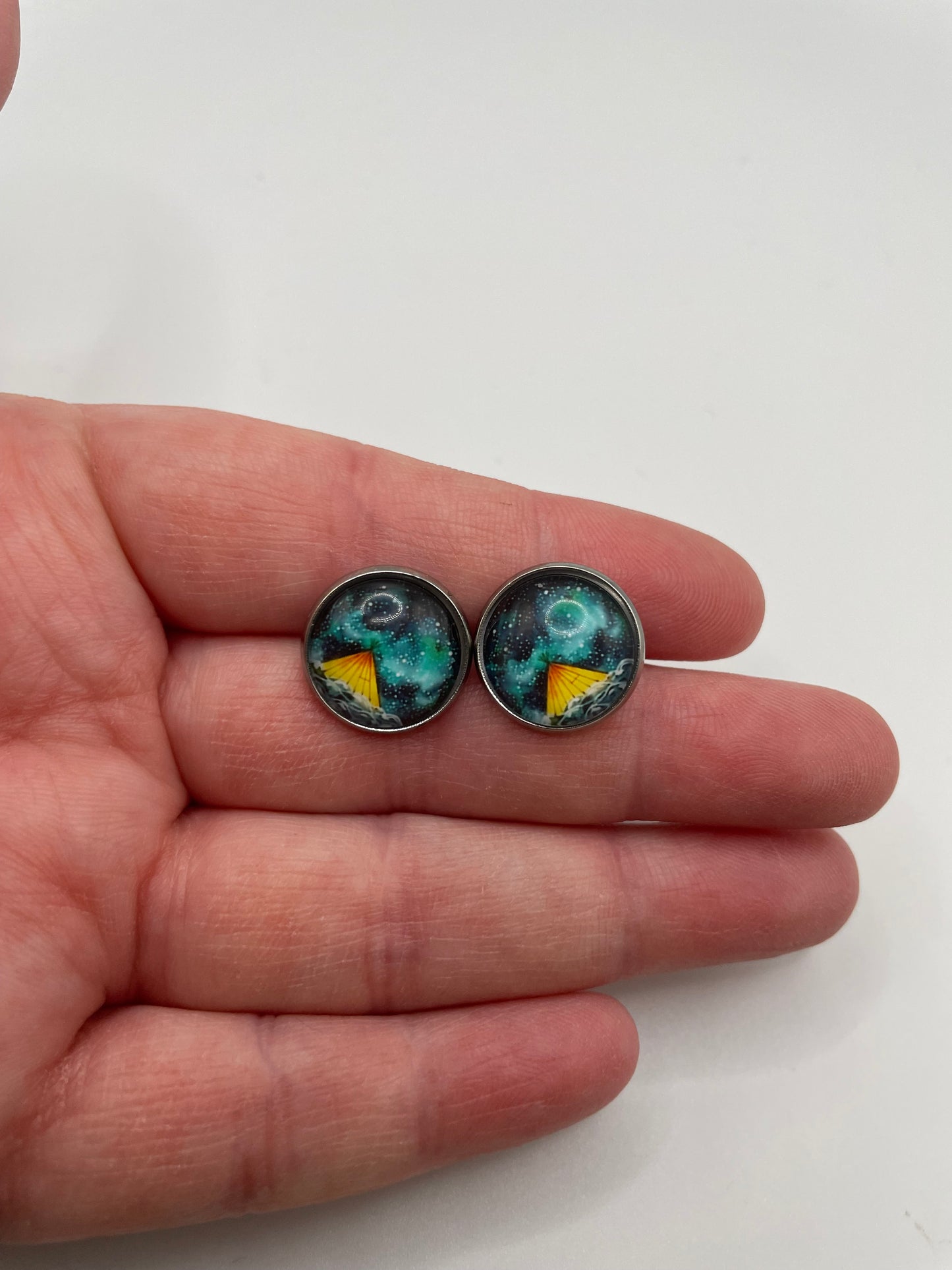 Boutons d’oreilles tente sous le ciel étoilé – Acier inoxydable+Sans Nickel