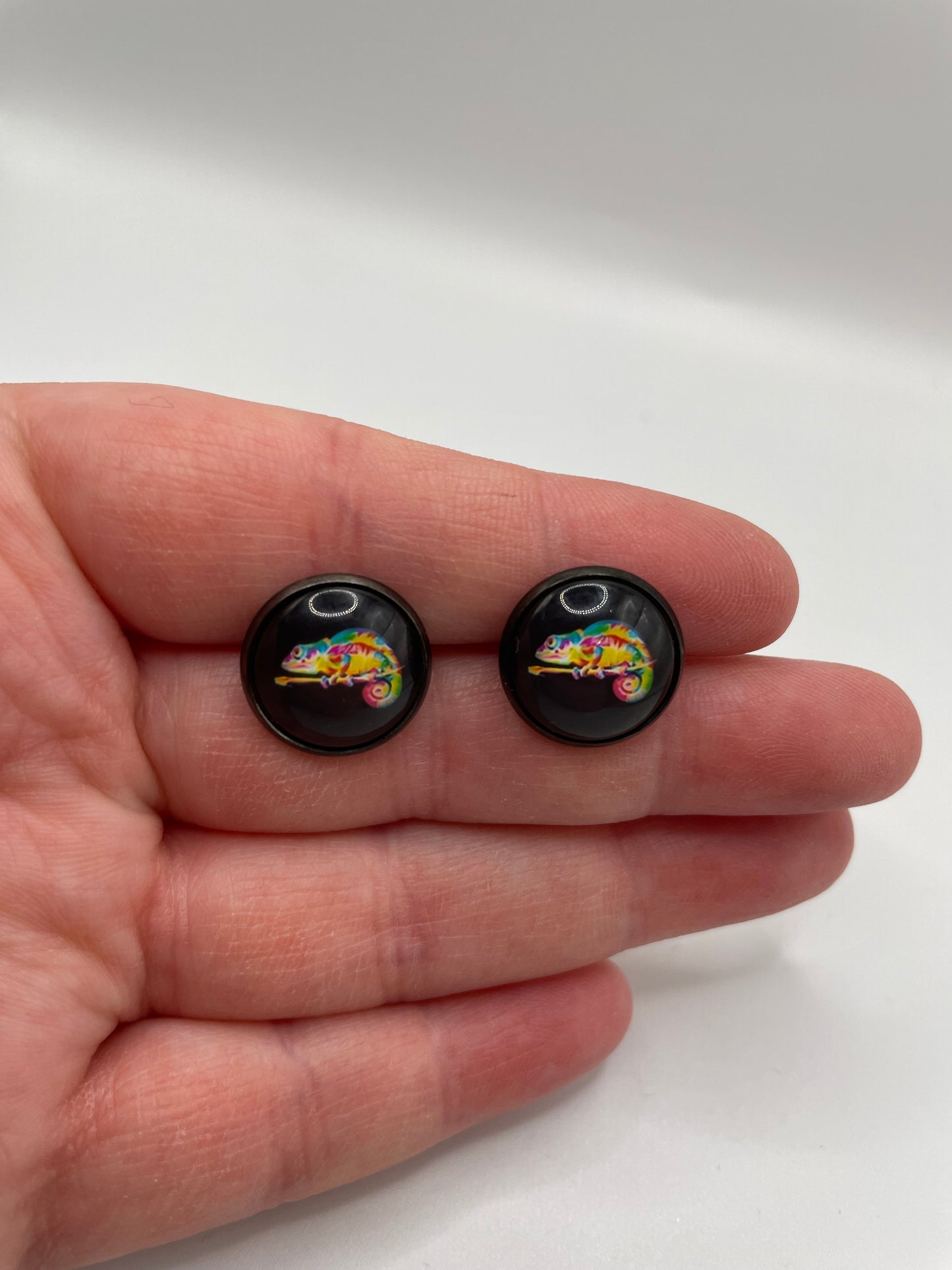 Colourful Chameleon Stud Earrings – Stainless Steel+Nickel Free