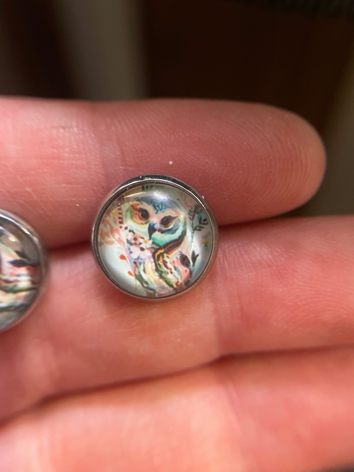 Boutons d’oreilles hibou bleu – Acier inoxydable+Sans Nickel