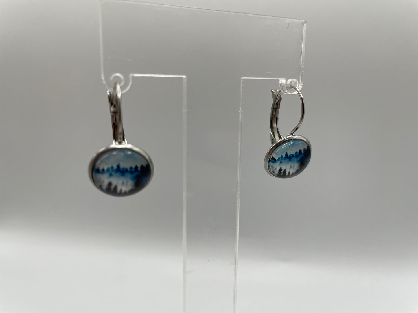 Boucles d’oreilles Dormeuses Forêt bleue – Acier inoxydable +Sans Nickel