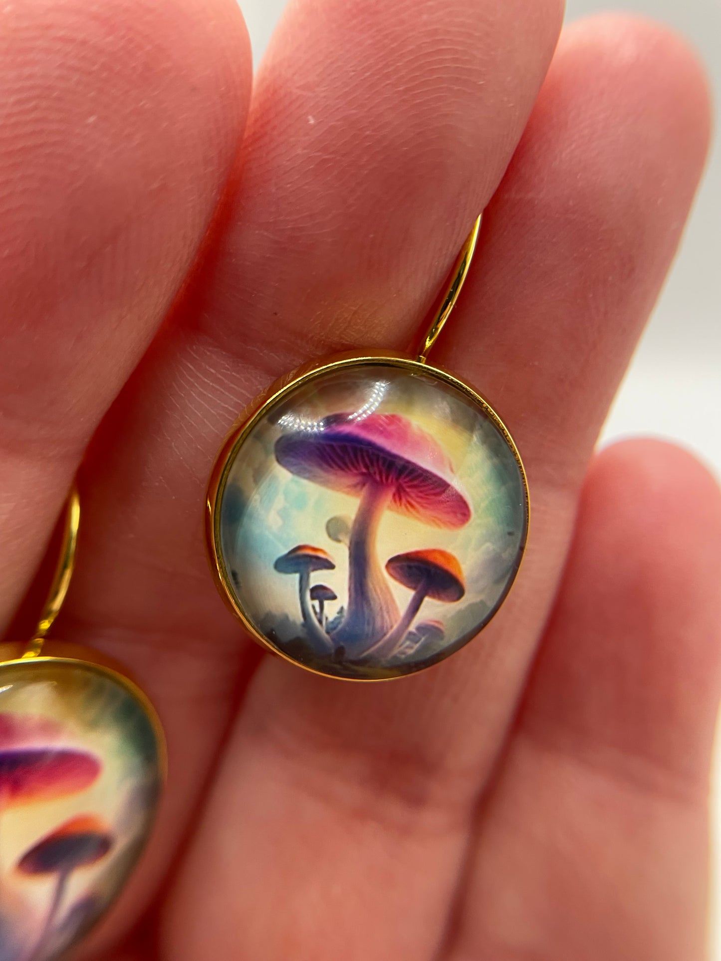 Boucles d’oreilles dormeuses Champignons dorés – Acier inoxydable +Sans Nickel