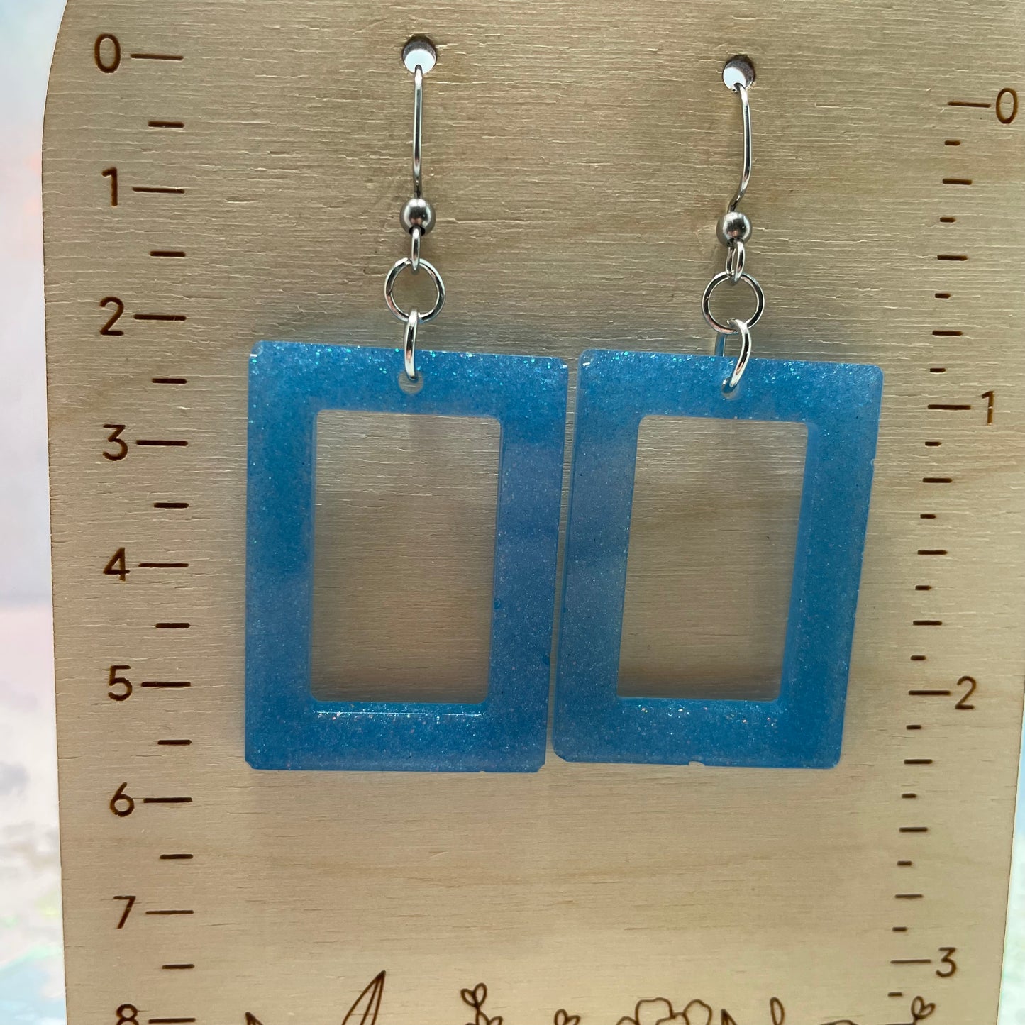 Sparkly Blue Rectangle Earrings