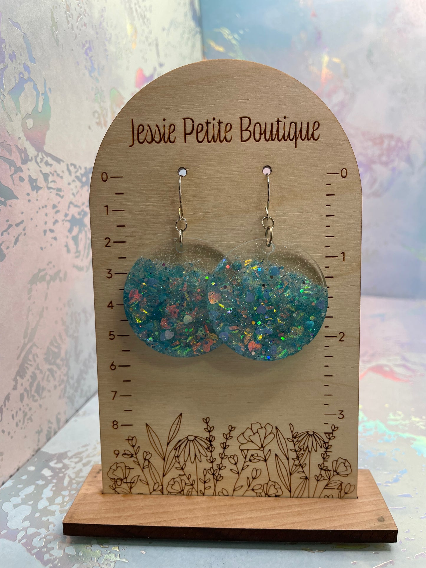 Sparkly Blue Mermaid Round Earrings