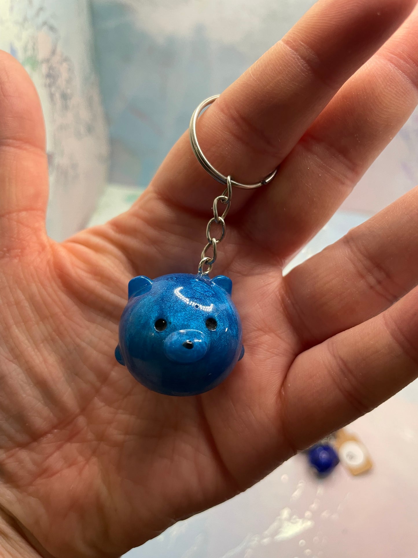 Handmade Round Animal Resin Keychain