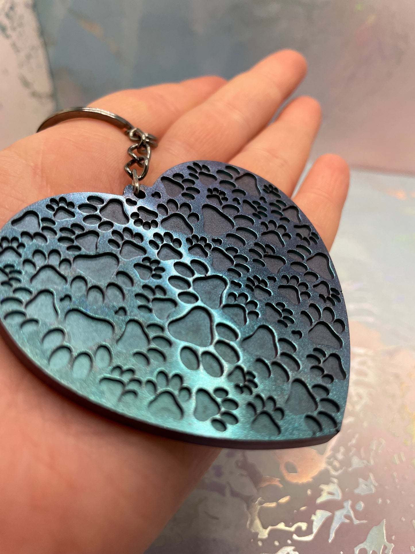 Heart Paw Print Resin Keychain
