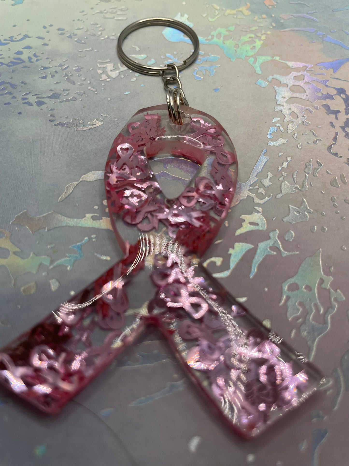 Pink Cancer Awareness Ribbon Resin Keychain