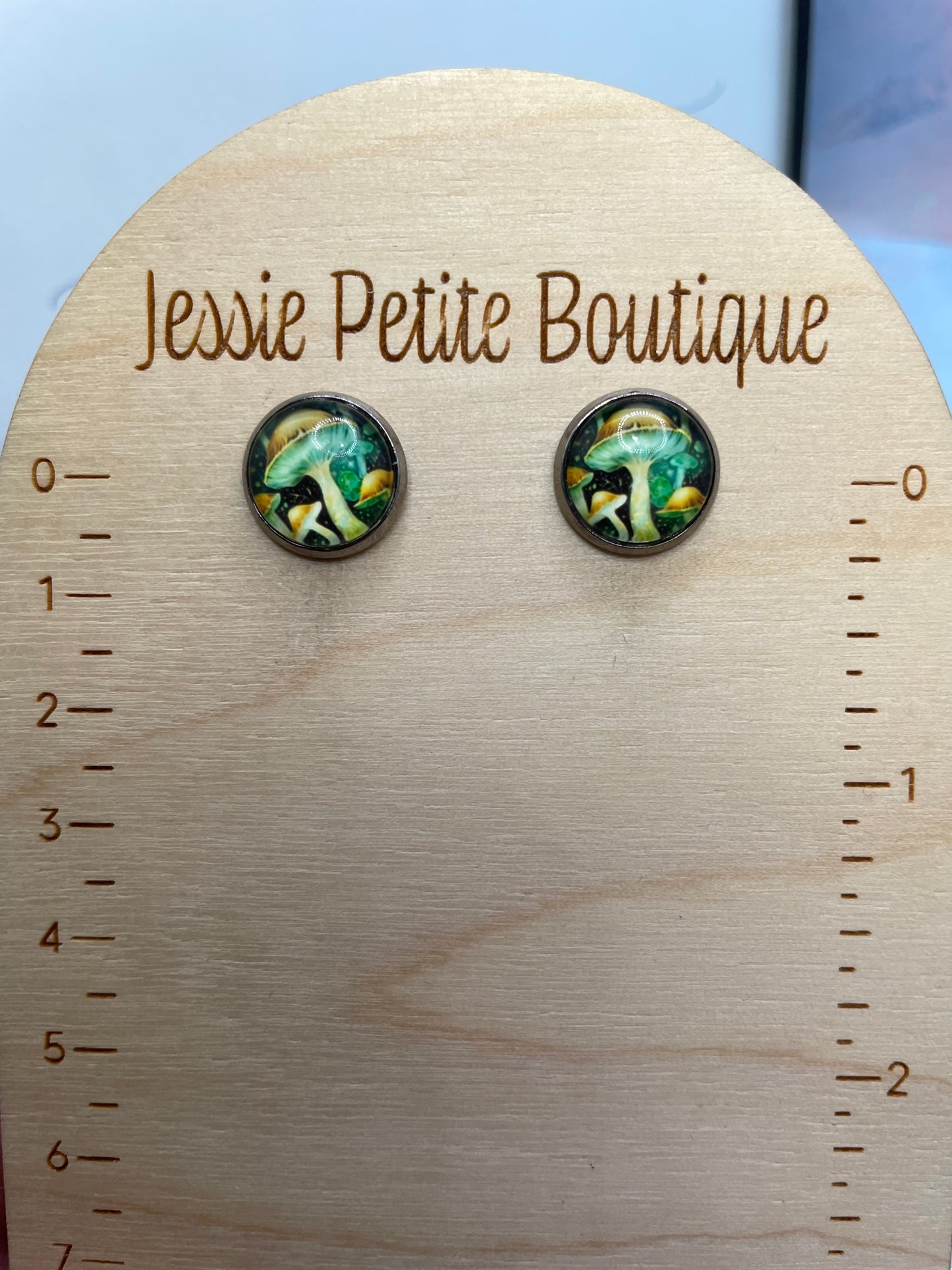 Mushrooms Cabochon Stud Earrings-Stainless Steel+Nickel Free