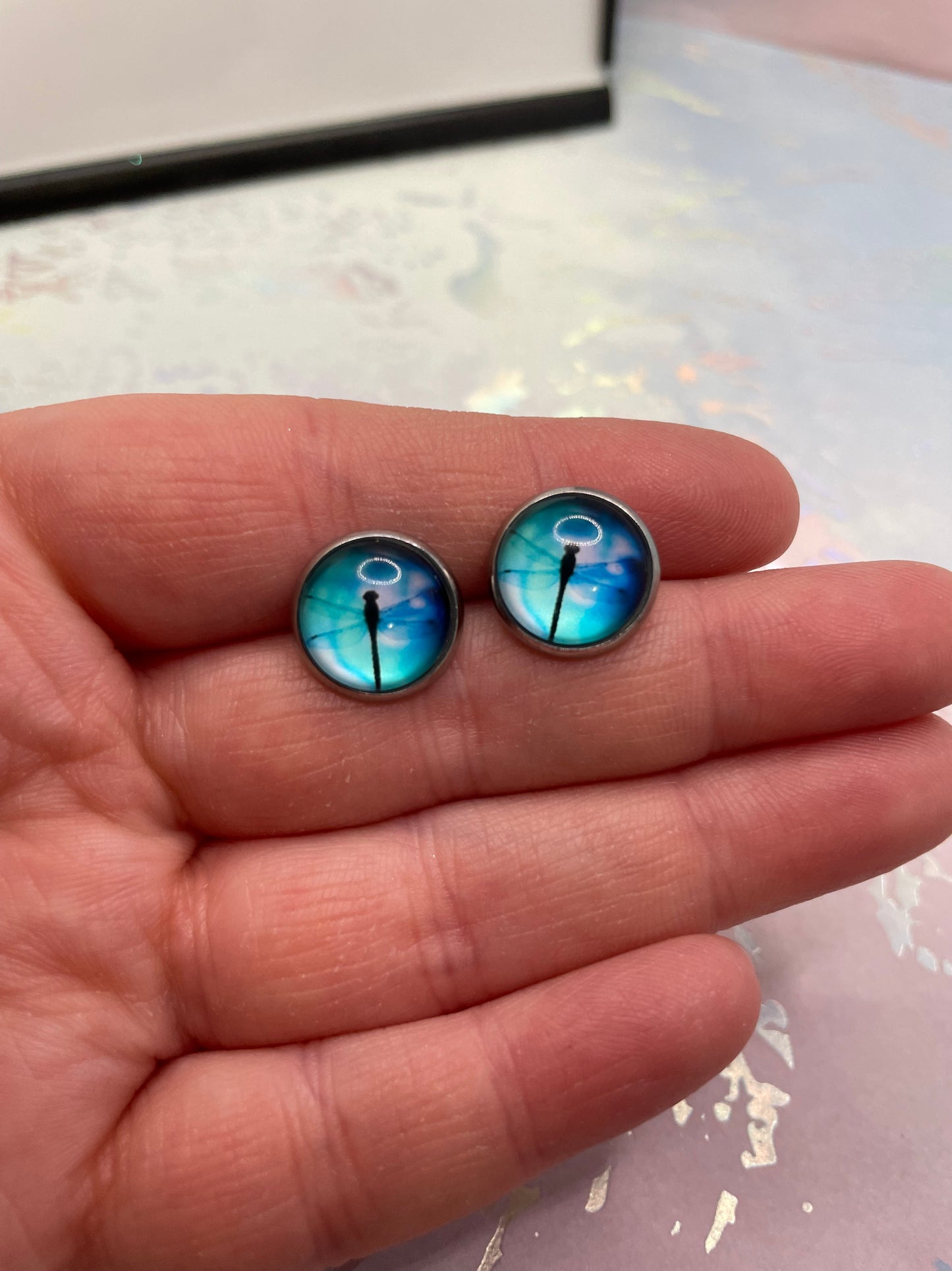 Blue Dragonfly Stud Earrings-Stainless Steel+Nickel Free