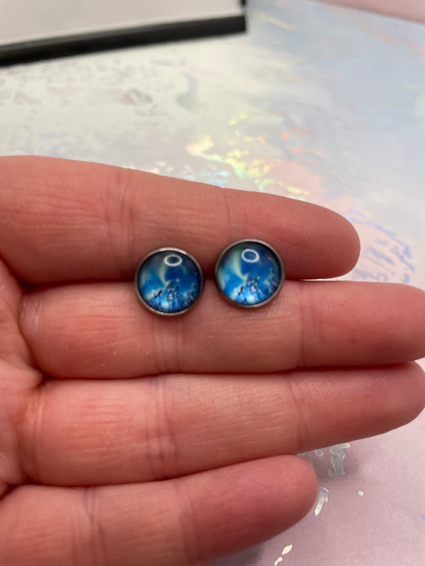 Blue snowy Trees stud earrings -Stainless Steel+Nickel Free