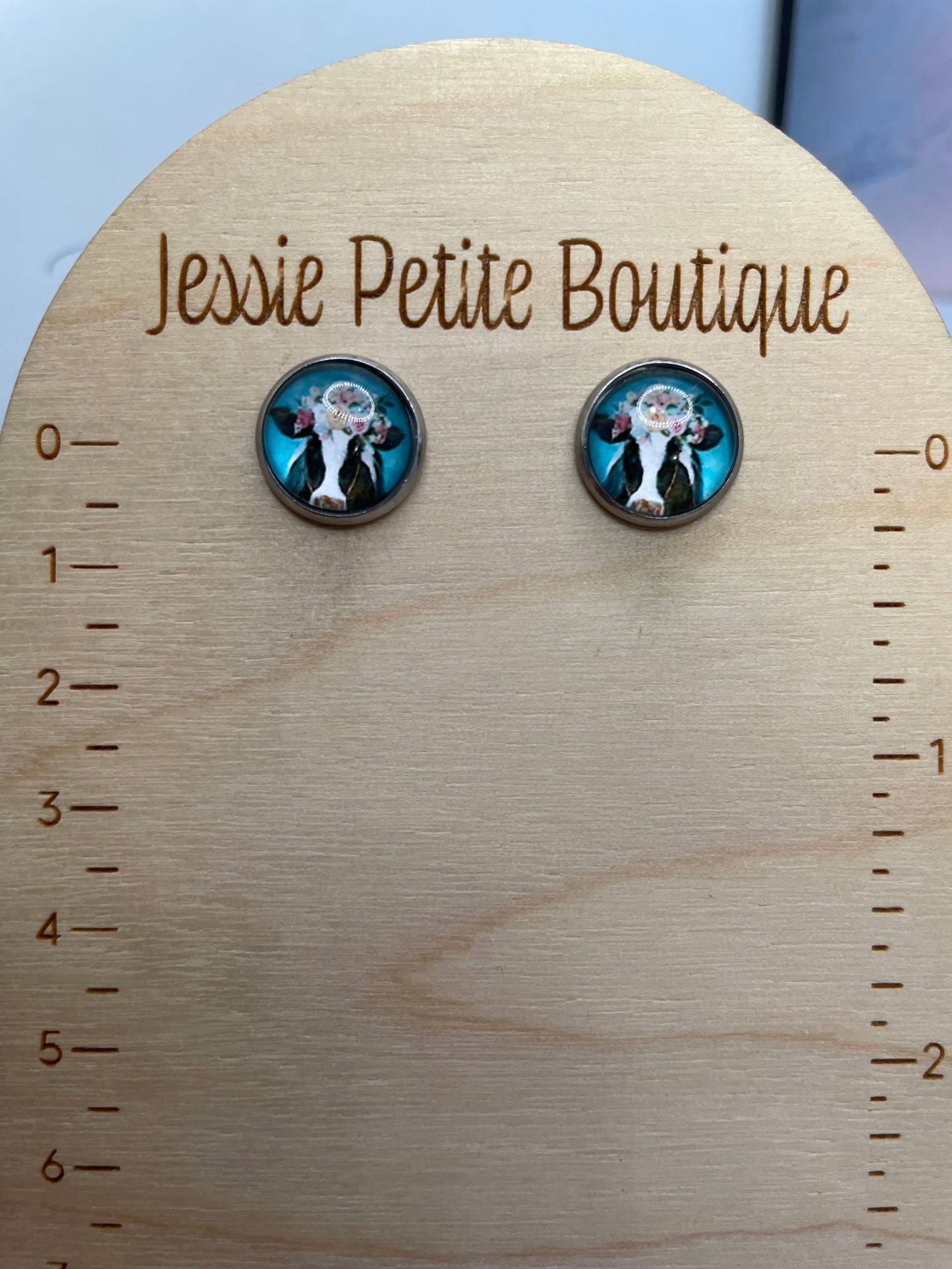 Boutons d’oreille Vache Fleurie-Acier Inoxydable+Sans Nickel