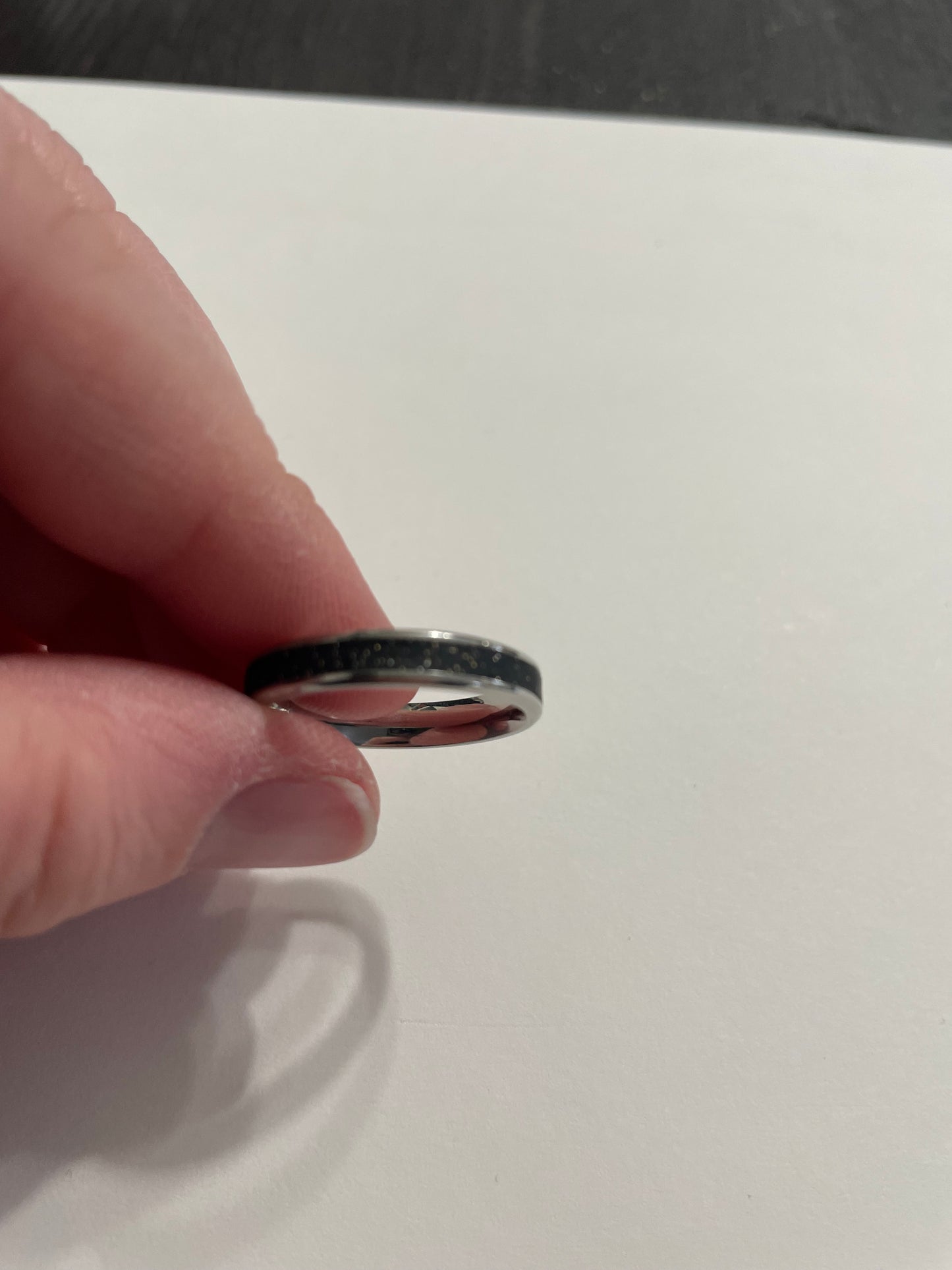 Black Twinkle Inlay Stainless Steel Silver Ring