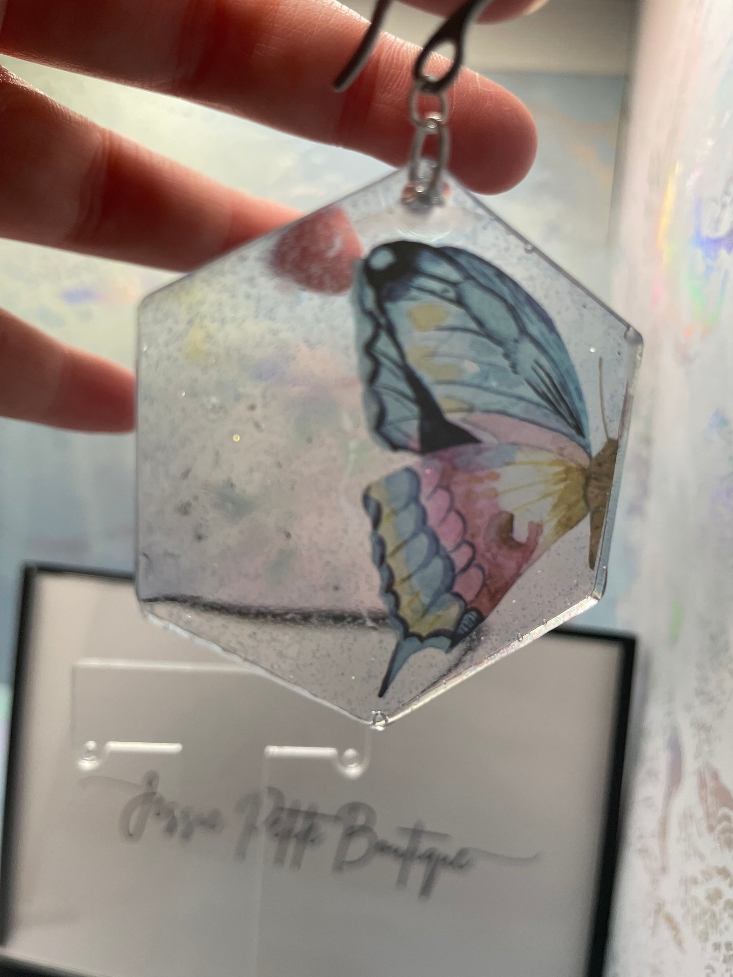 Boucles d'oreilles papillon volant hexagone - Acier inoxydable