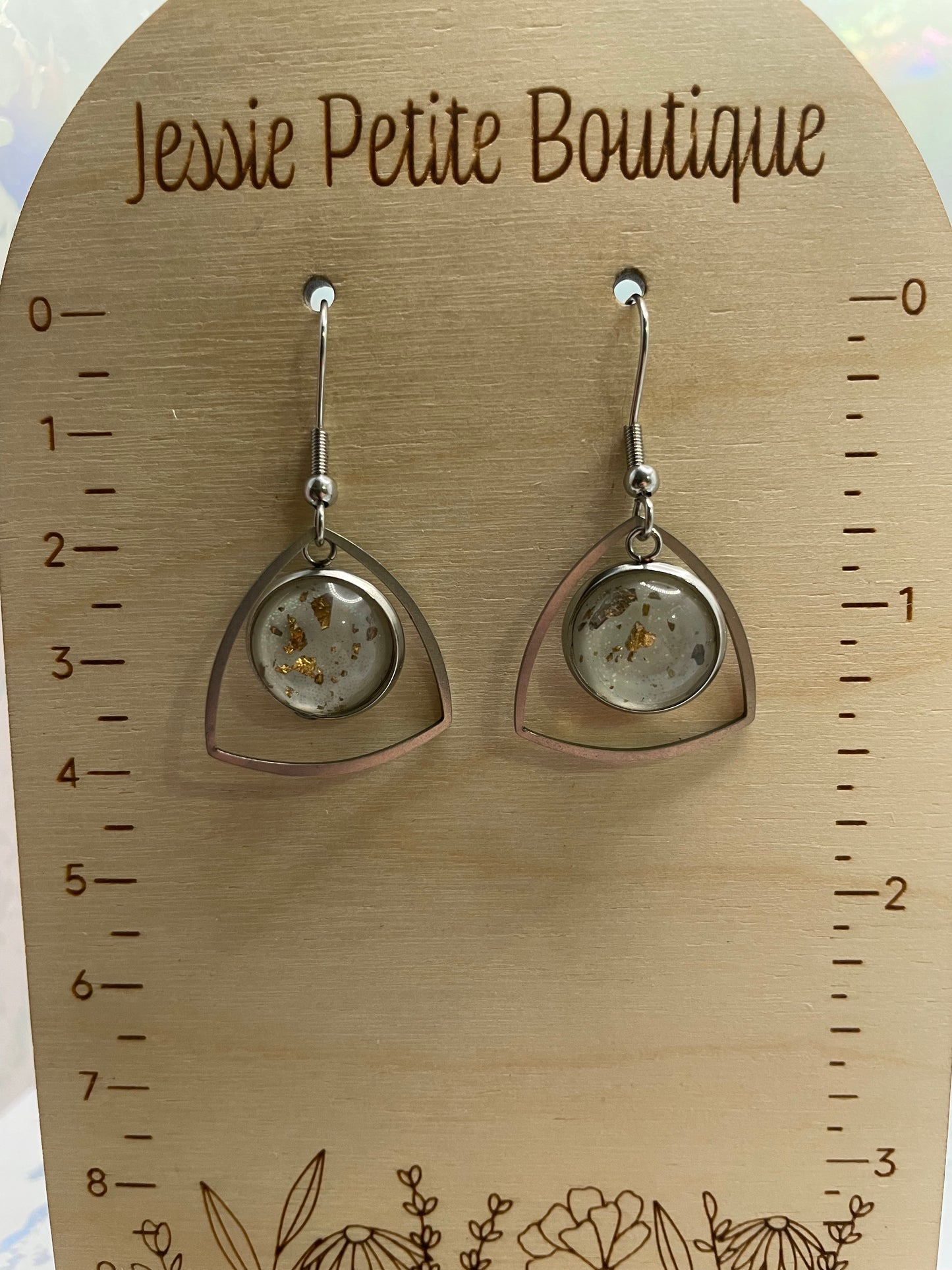 Sparkly White Cabochon Triangle Earrings – Stainless Steel