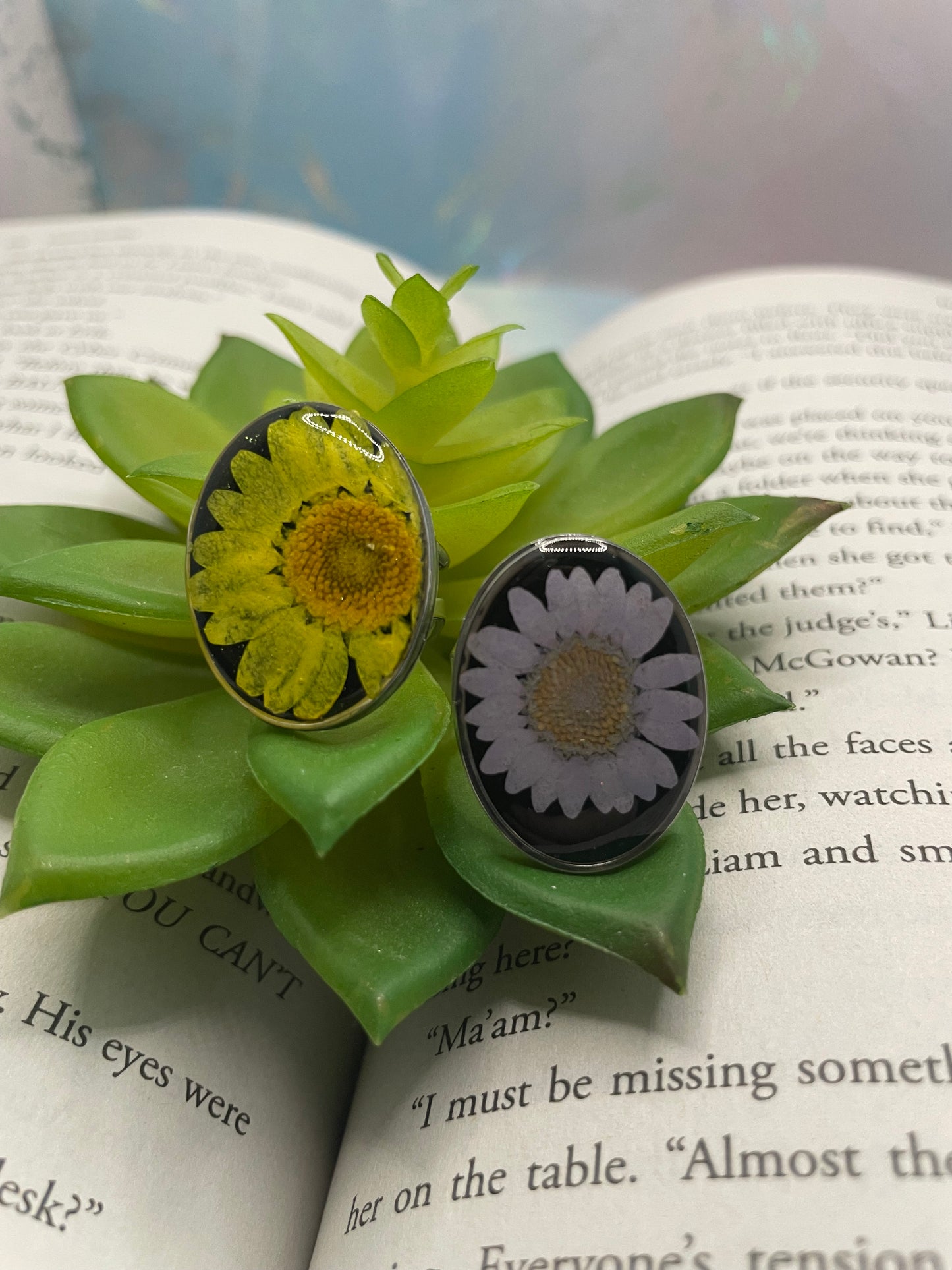 Bague florale ovale ajustable – acier inoxydable