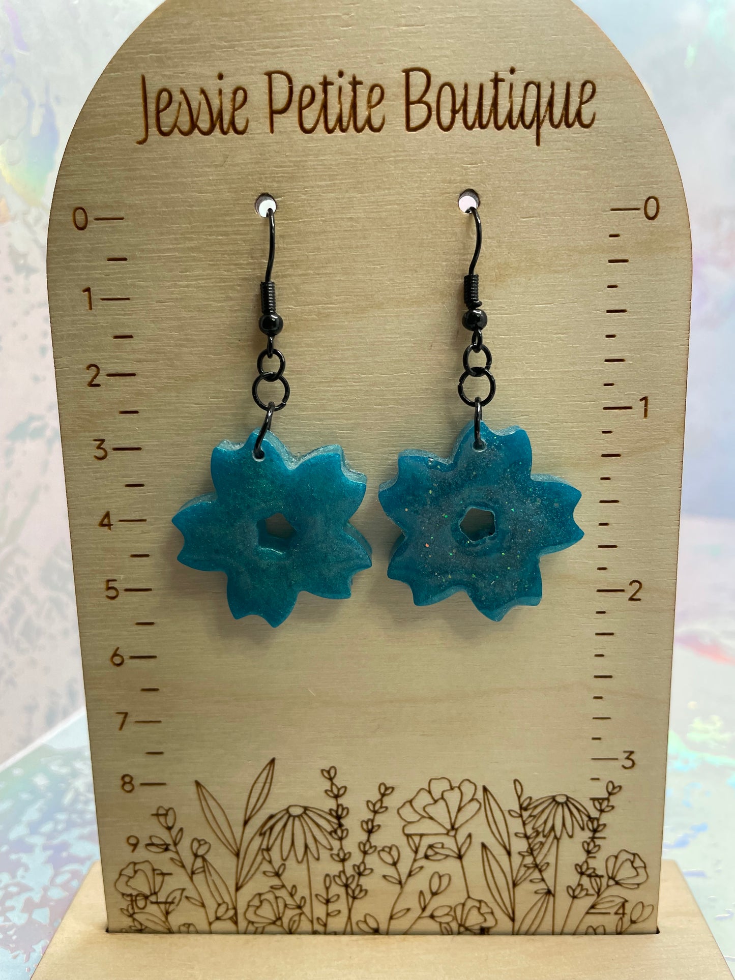 Sparkly Teal Cherry Blossom Earrings