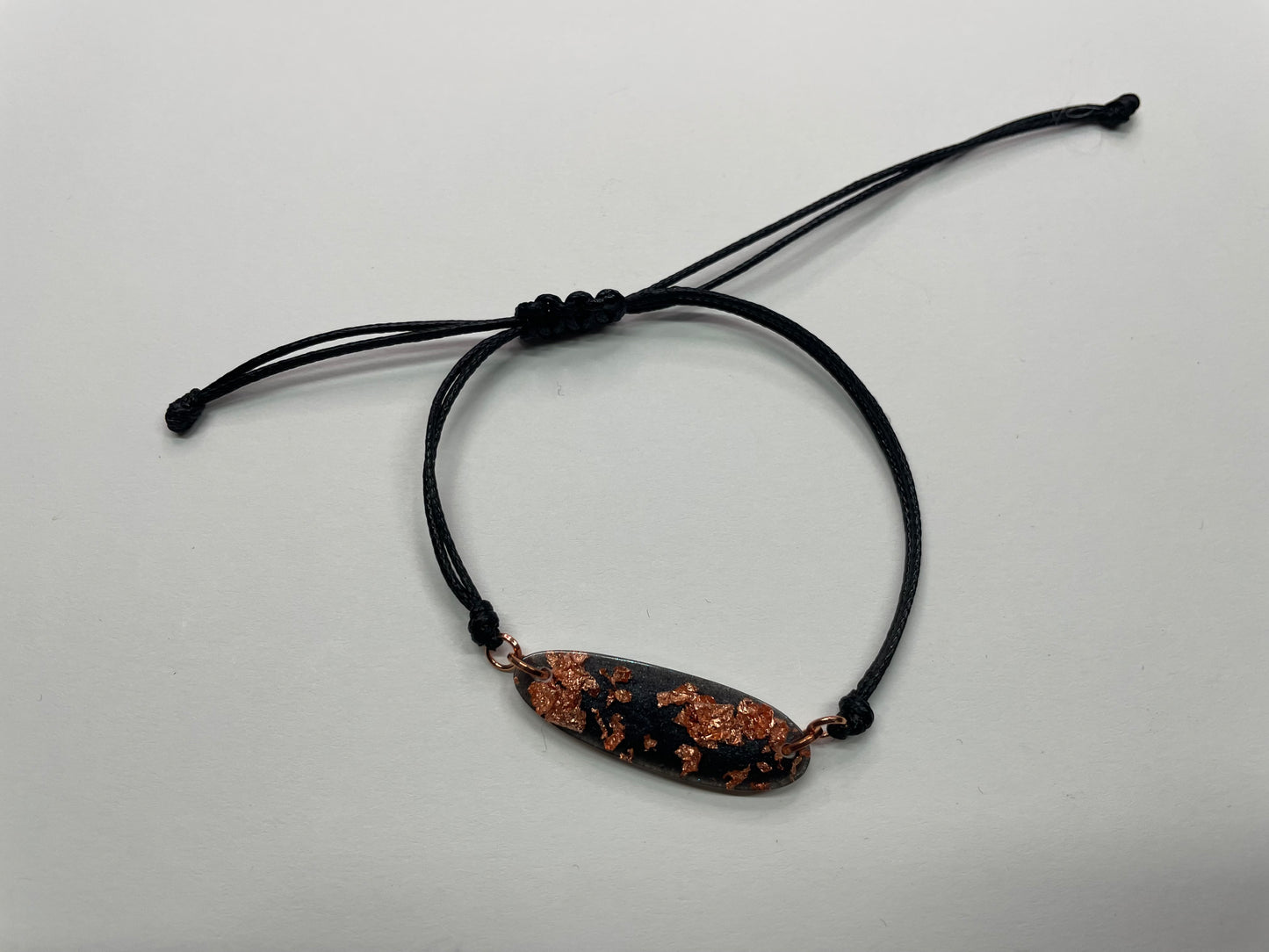 Rose Gold on Black Oval Adjustable Cord Bracelet
