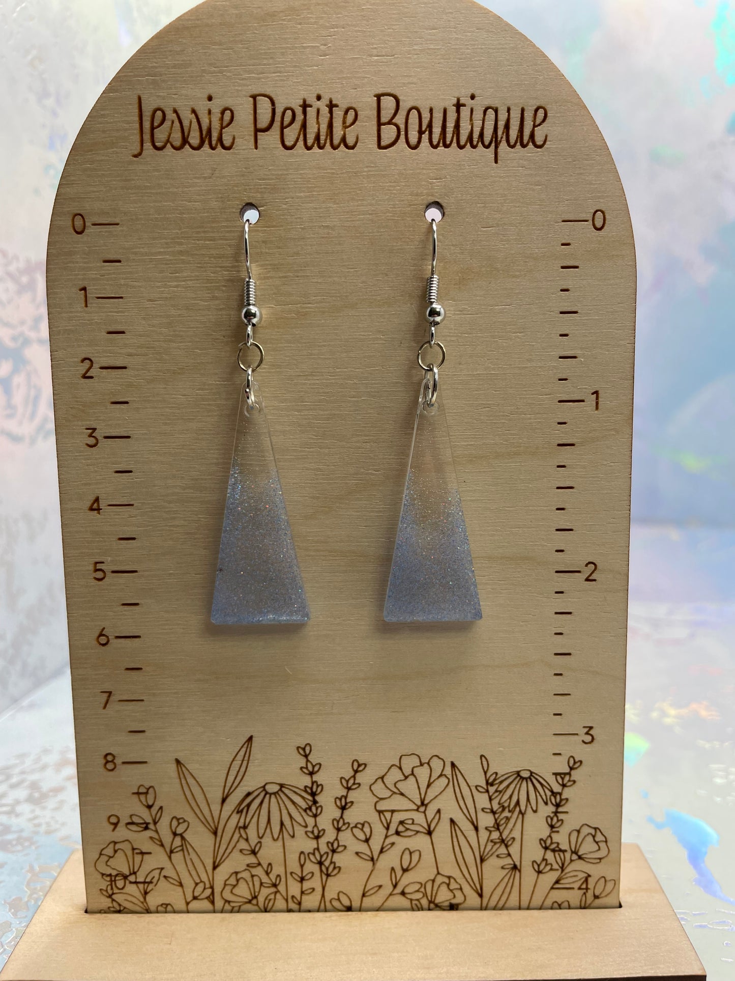 Sparkly Ombre Blue Triangle Earrings