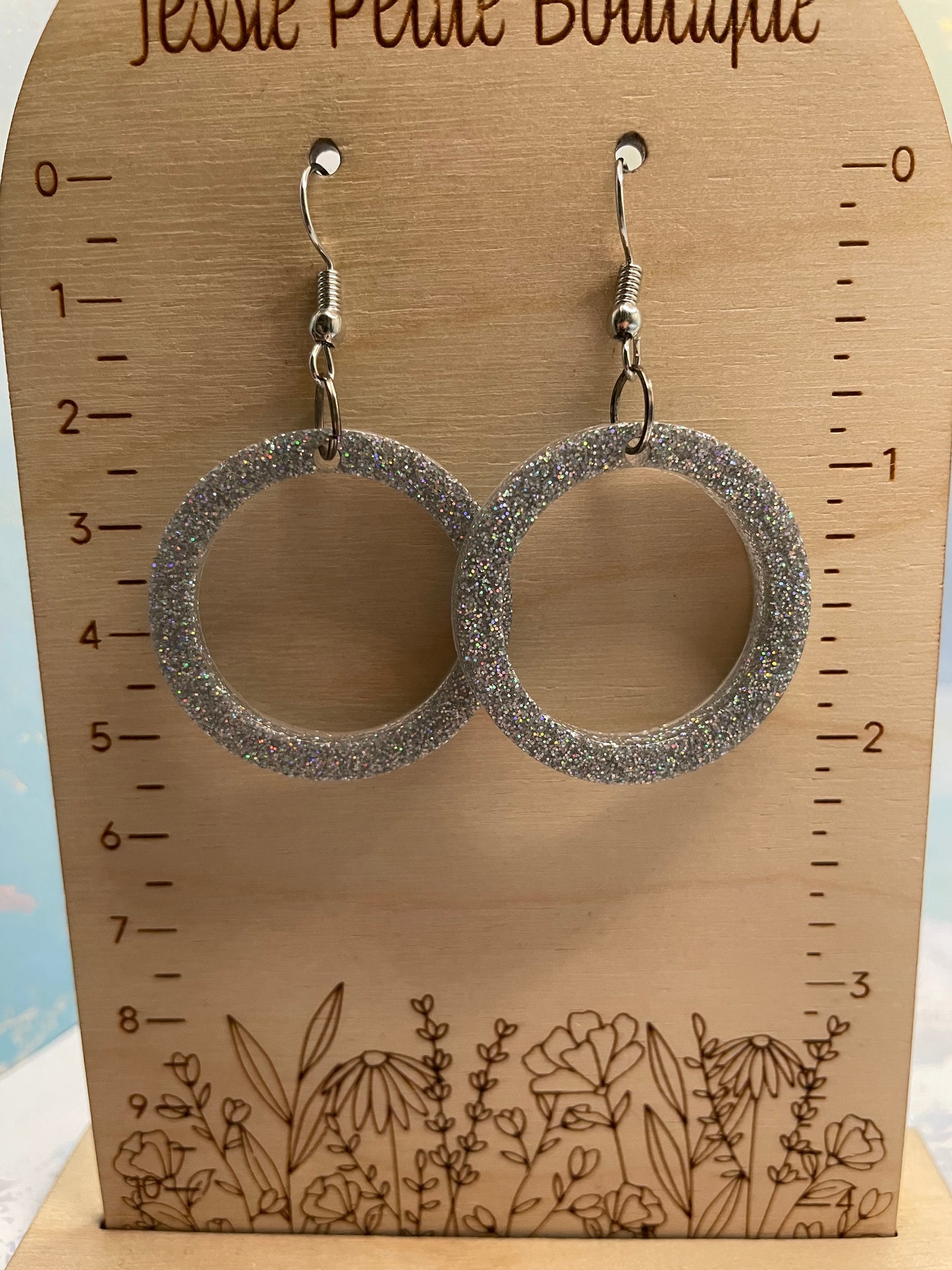 Sparkly Grey Circle Resin Earrings