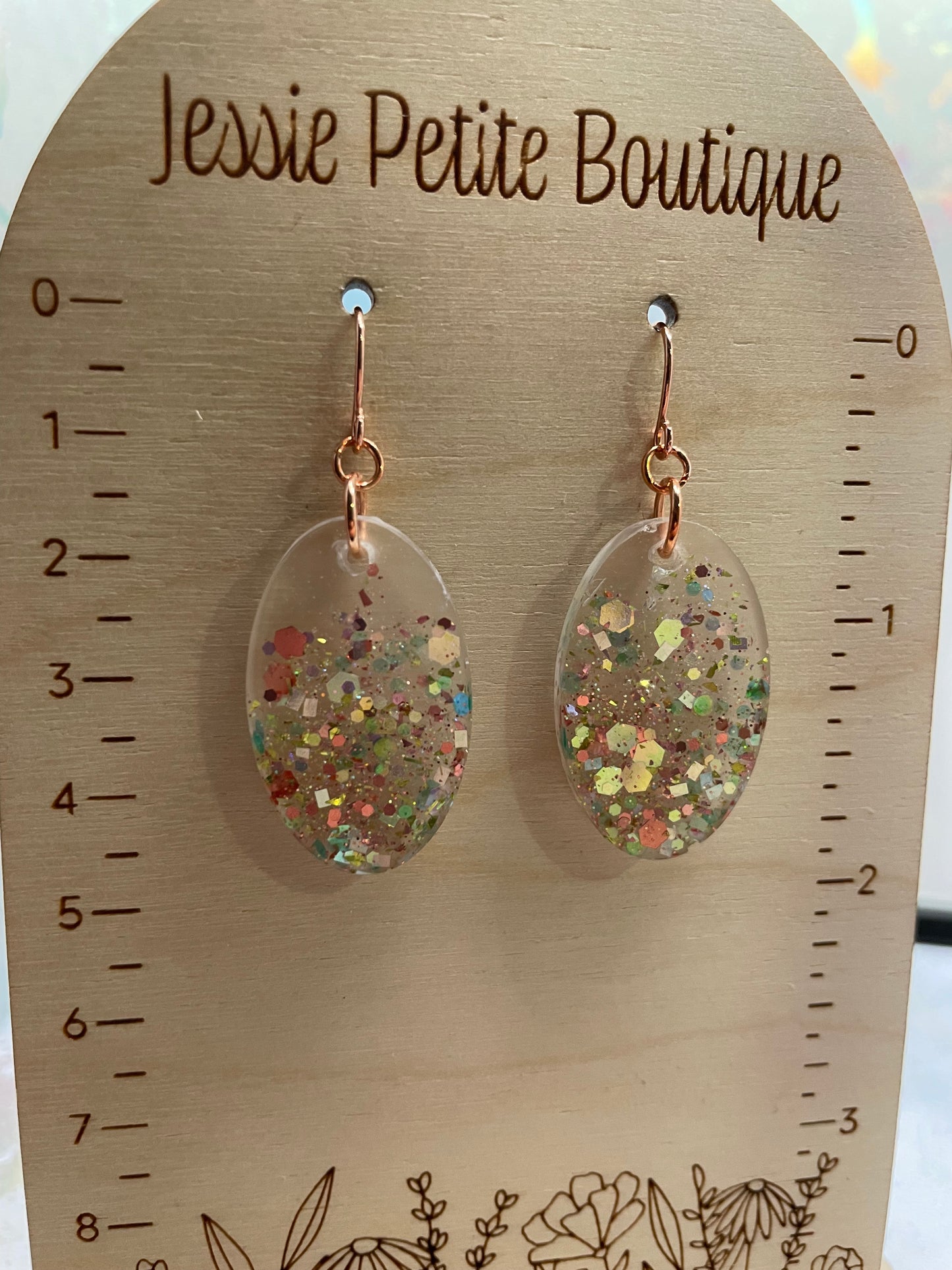 Rose Gold Glitter Resin Oval Earrings-Nickel Free