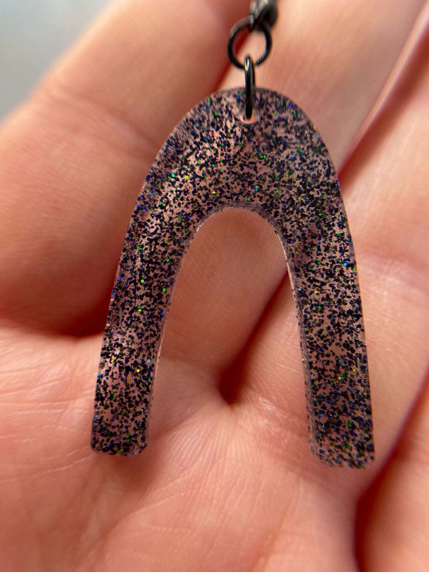 Sparkly Black Arch Earrings